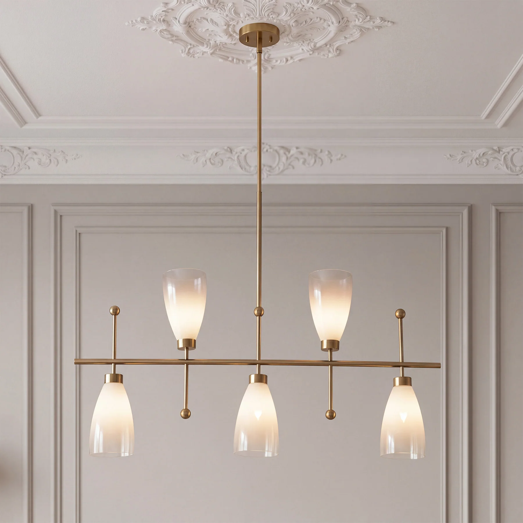 5-Light Modern Linear Chandelier, Kitchen Island Pendant Light with Gradient Frosted Glass Shades(E12 Bulbs Not Included)