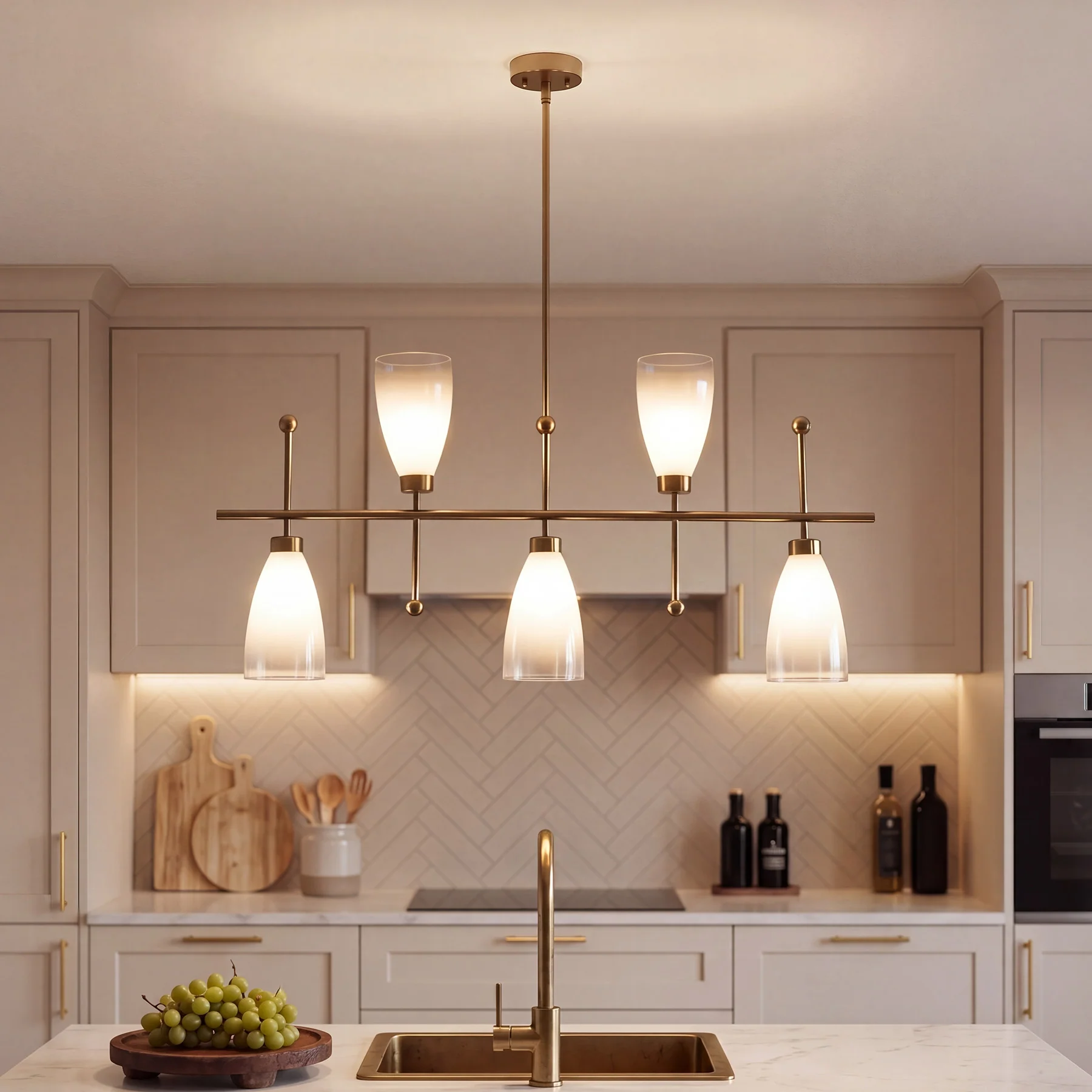 5-Light Modern Linear Chandelier, Kitchen Island Pendant Light with Gradient Frosted Glass Shades(E12 Bulbs Not Included) - Image 3