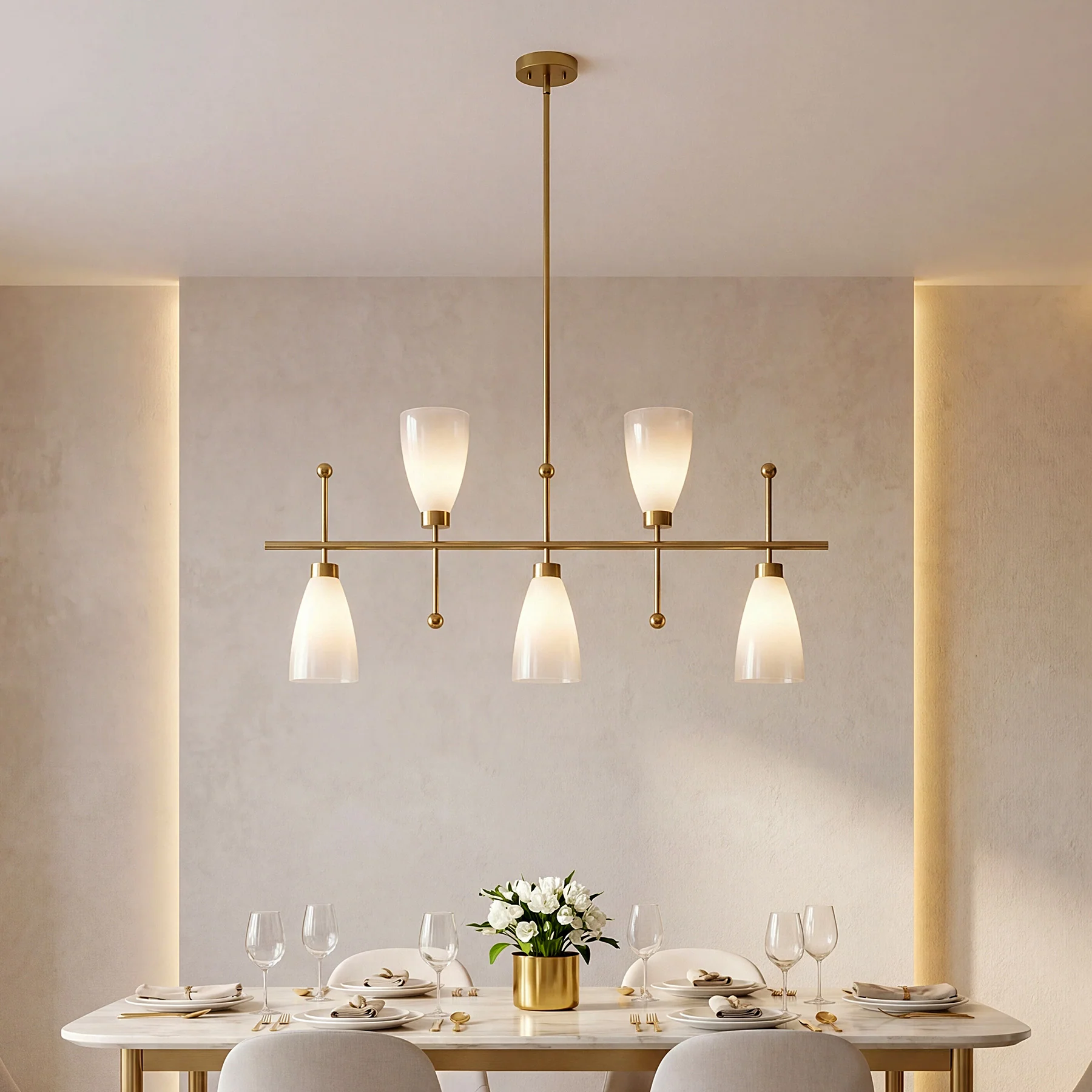 5-Light Modern Linear Chandelier, Kitchen Island Pendant Light with Gradient Frosted Glass Shades(E12 Bulbs Not Included) - Image 4