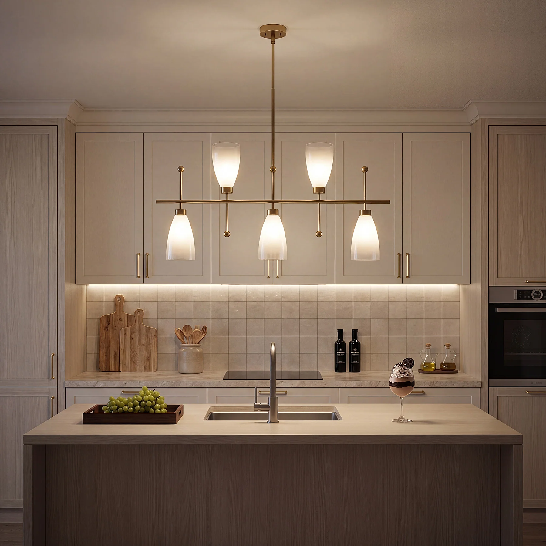 5-Light Modern Linear Chandelier, Kitchen Island Pendant Light with Gradient Frosted Glass Shades(E12 Bulbs Not Included) - Image 5