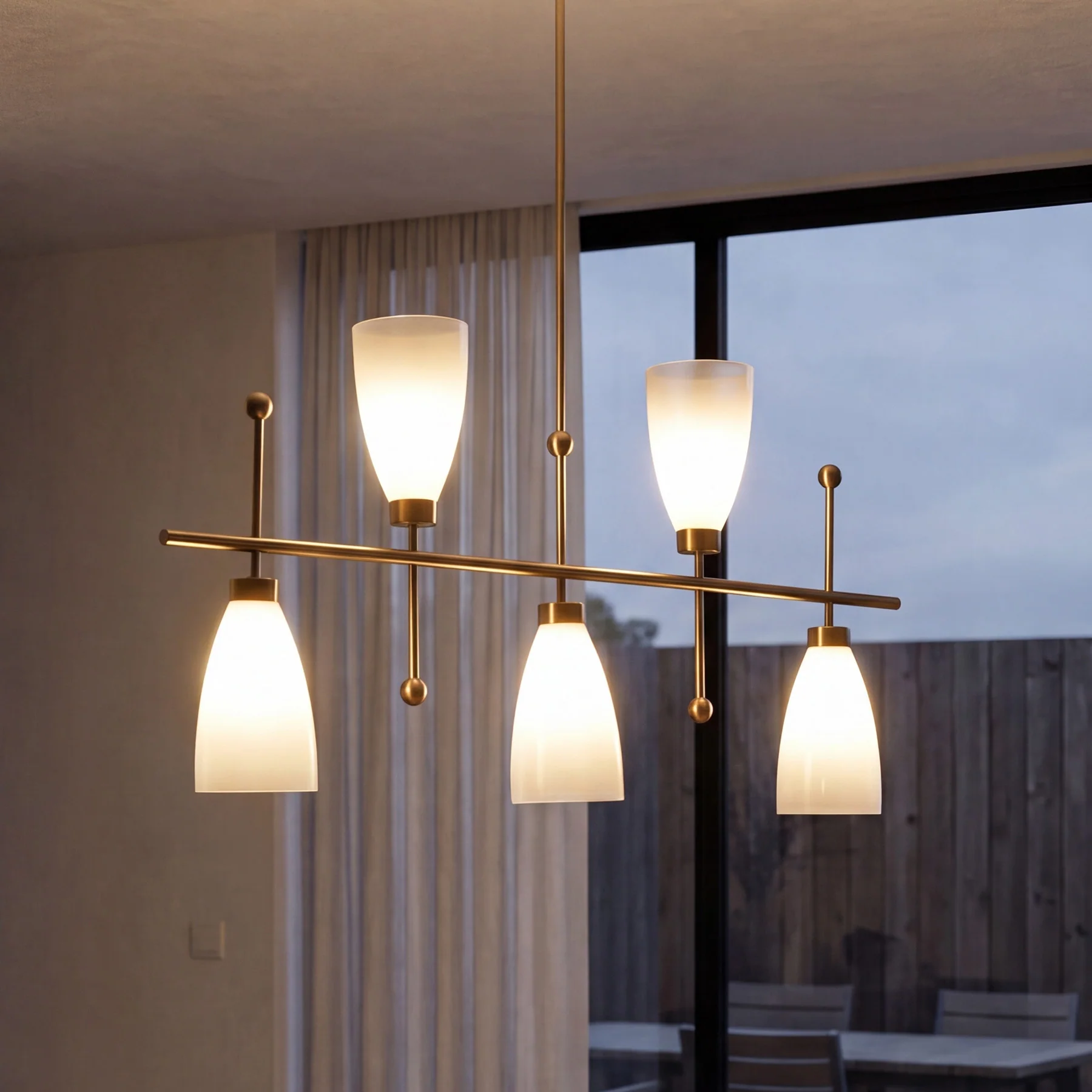 5-Light Modern Linear Chandelier, Kitchen Island Pendant Light with Gradient Frosted Glass Shades(E12 Bulbs Not Included) - Image 6