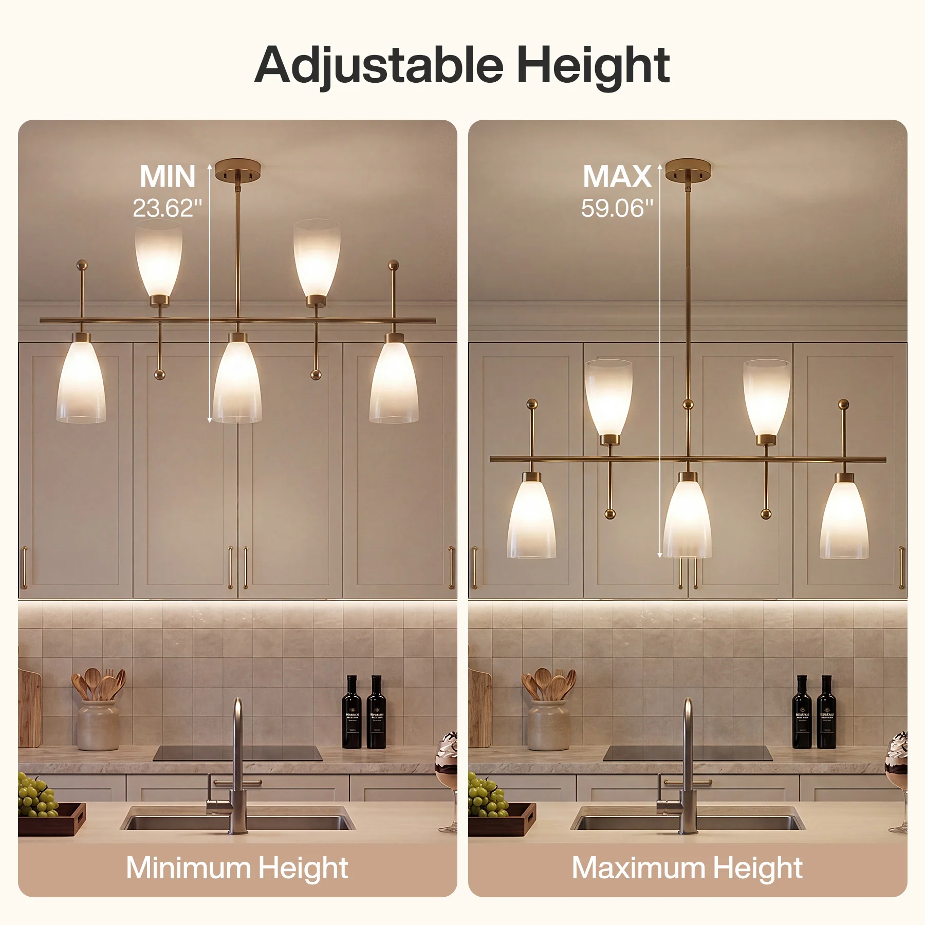 5-Light Modern Linear Chandelier, Kitchen Island Pendant Light with Gradient Frosted Glass Shades(E12 Bulbs Not Included) - Image 7