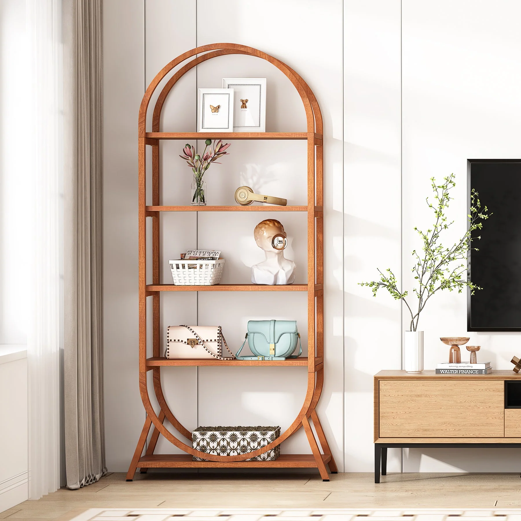 5-Tier Bookshelf, 70.8" Open Bookcase Arched Display Rack - Image 5