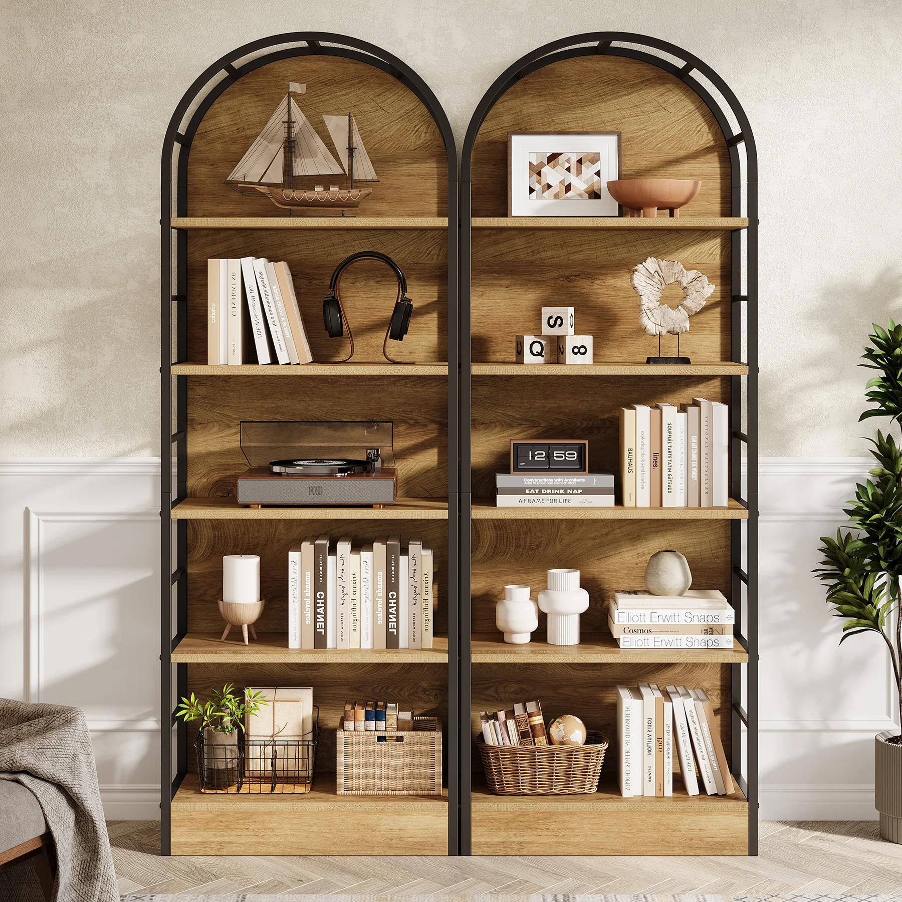 5 Tier Arched Bookcase, 70.8" Industrial Bookshelves for Living Room - Image 5