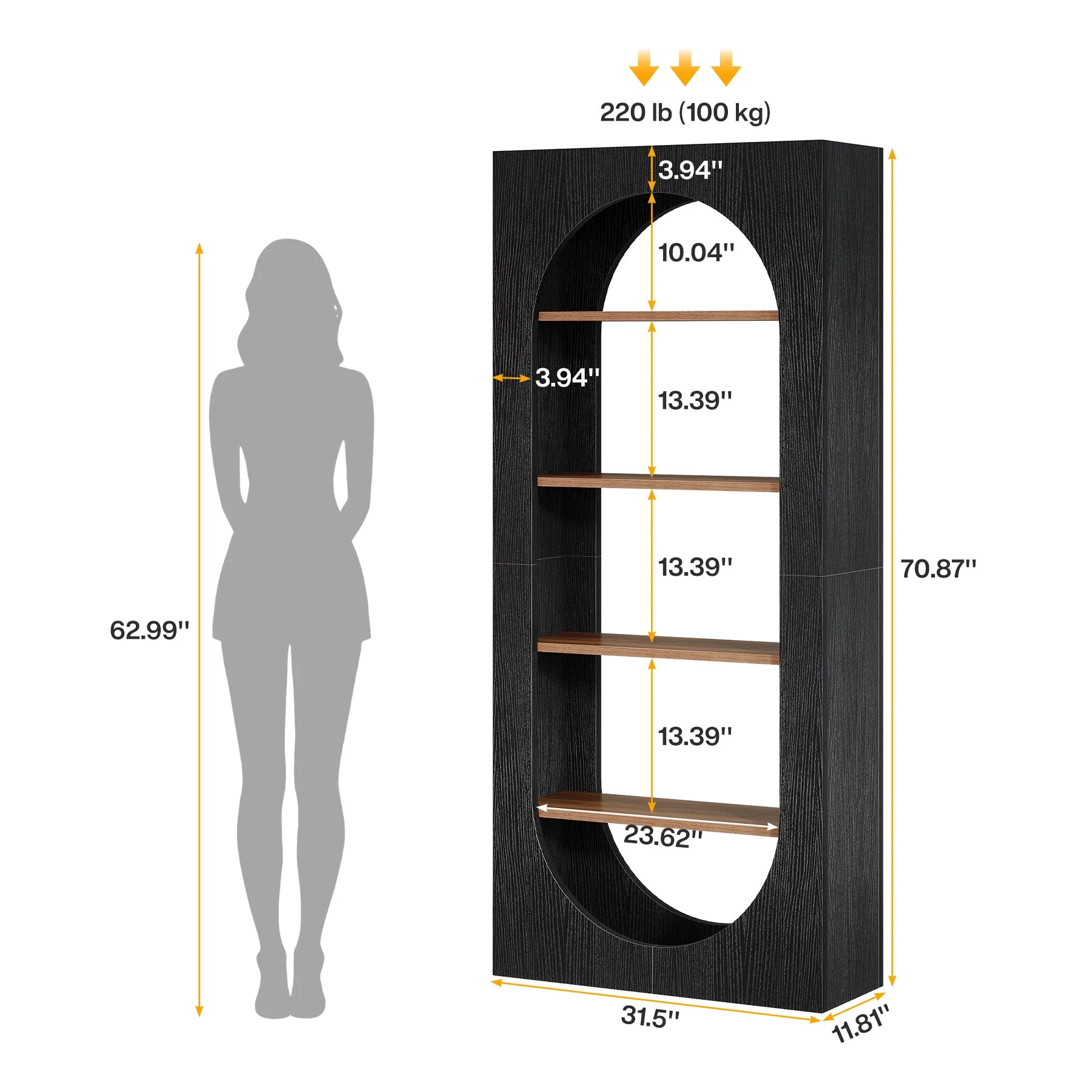 70.8-Inch Arched Bookcase, 5-Tier Freestanding Modern Tall Bookshelf - Image 2