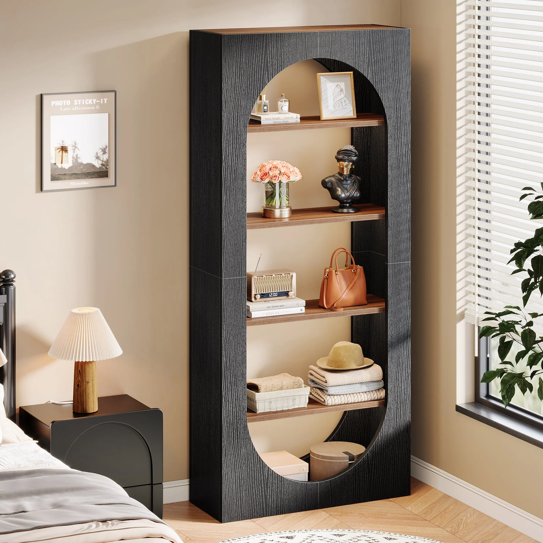 70.8-Inch Arched Bookcase, 5-Tier Freestanding Modern Tall Bookshelf - Image 3