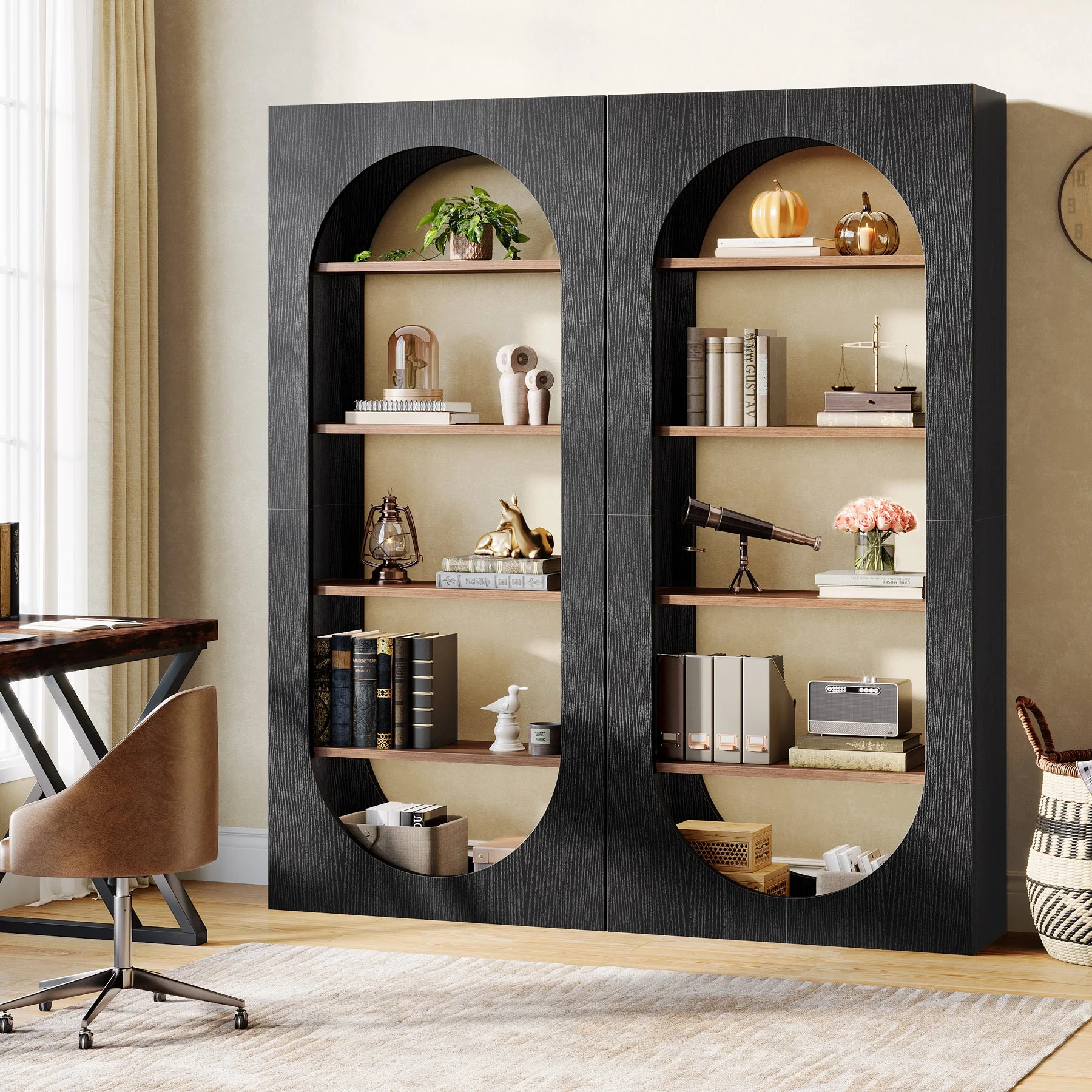 70.8-Inch Arched Bookcase, 5-Tier Freestanding Modern Tall Bookshelf - Image 4