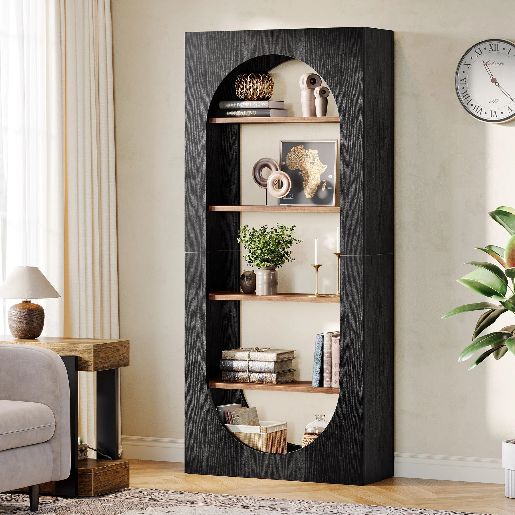 70.8-Inch Arched Bookcase, 5-Tier Freestanding Modern Tall Bookshelf - Image 6