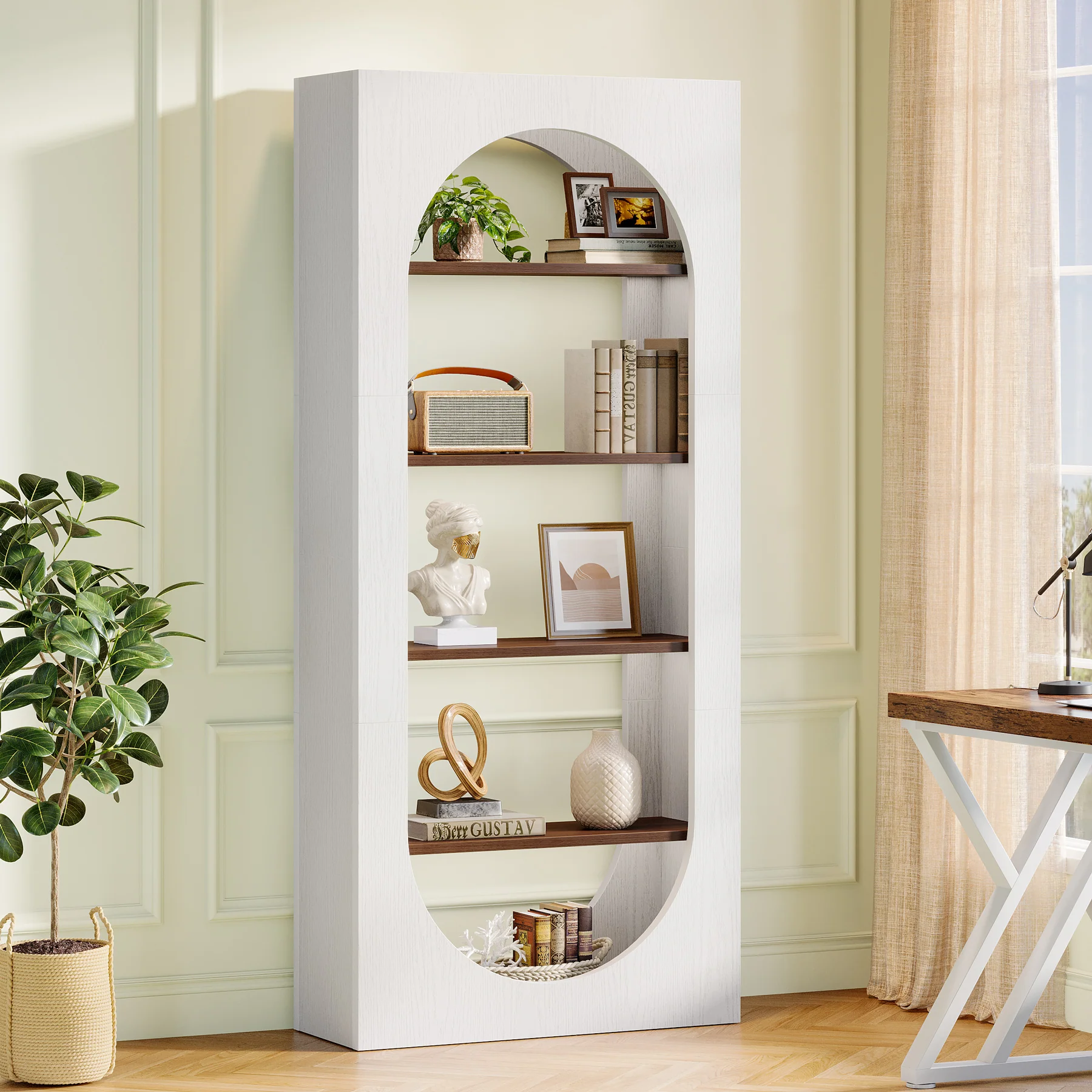 70.8-Inch Arched Bookcase, 5-Tier Freestanding Modern Tall Bookshelf - Image 7
