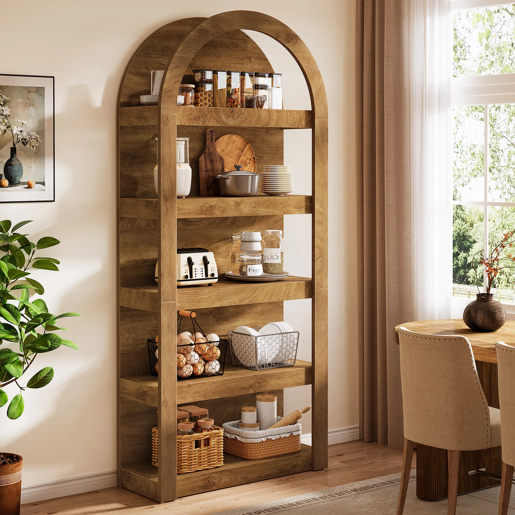 5-Tier Arched Bookshelf, 71" Tall Rack Bookcase Display Shelf for Home Office - Image 3