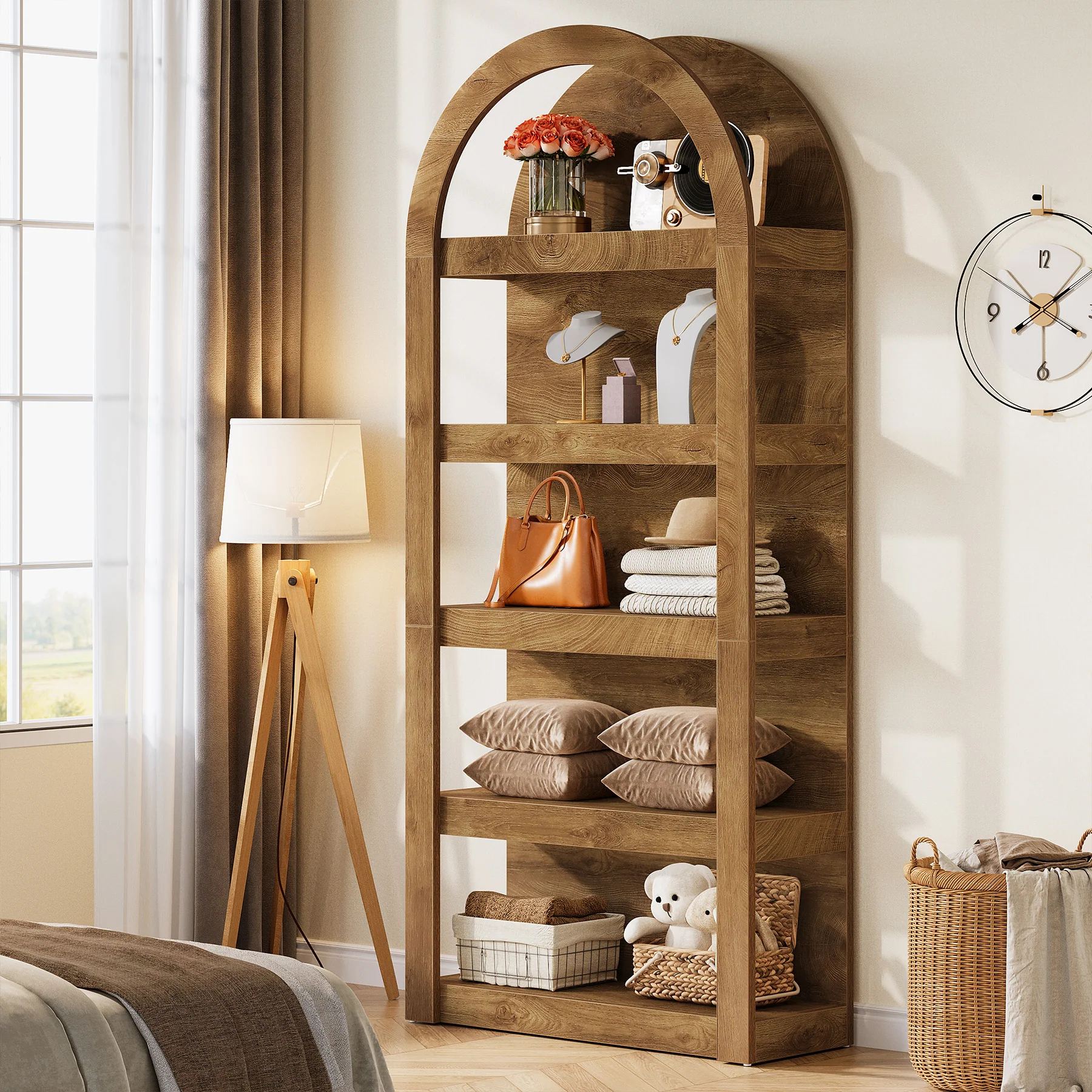 5-Tier Arched Bookshelf, 71" Tall Rack Bookcase Display Shelf for Home Office - Image 4