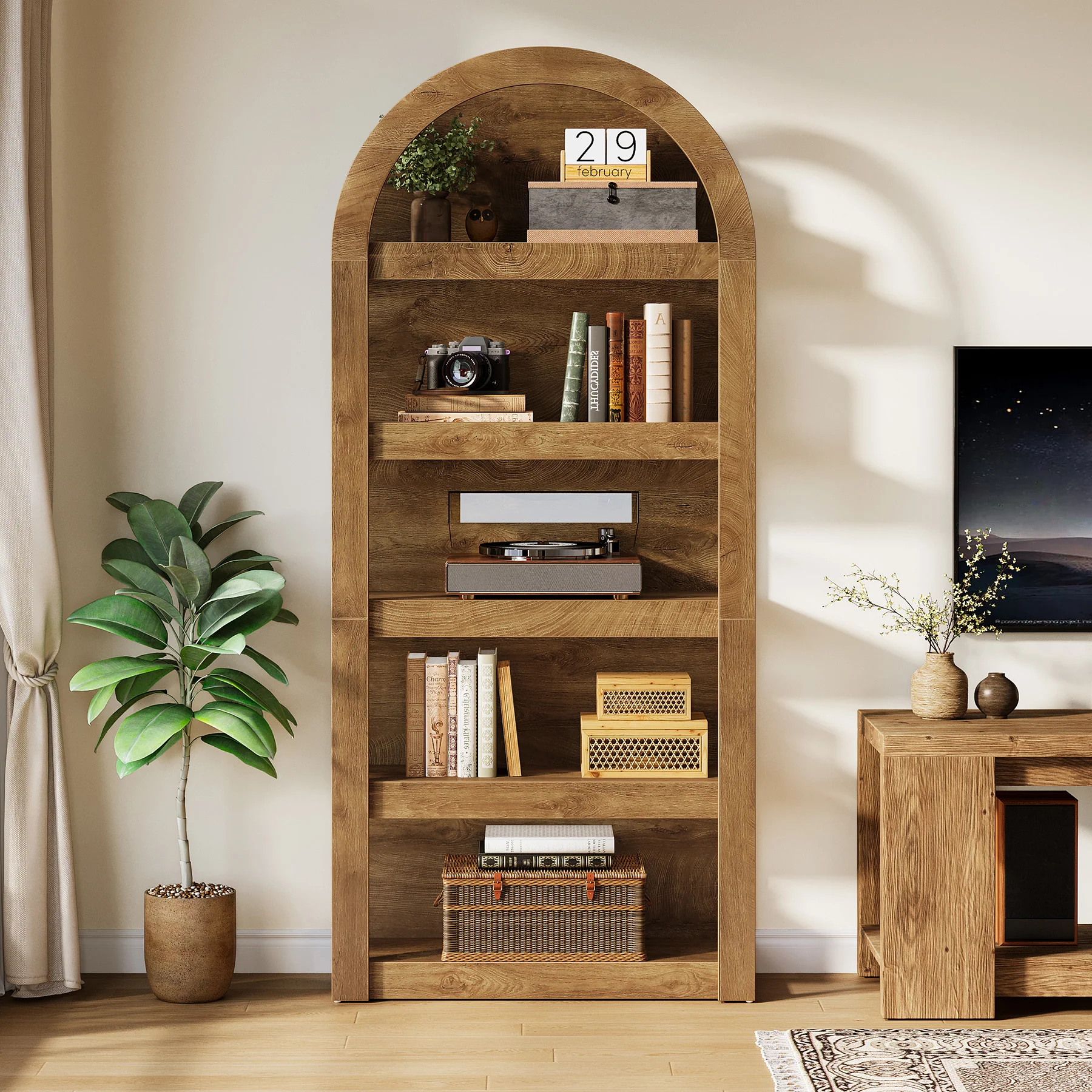5-Tier Arched Bookshelf, 71" Tall Rack Bookcase Display Shelf for Home Office - Image 5