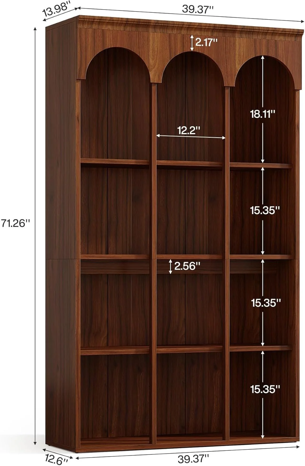 5-Tier Bookcase, 70.9" Tall Arched Bookshelf Open Shelving Unit - Image 2