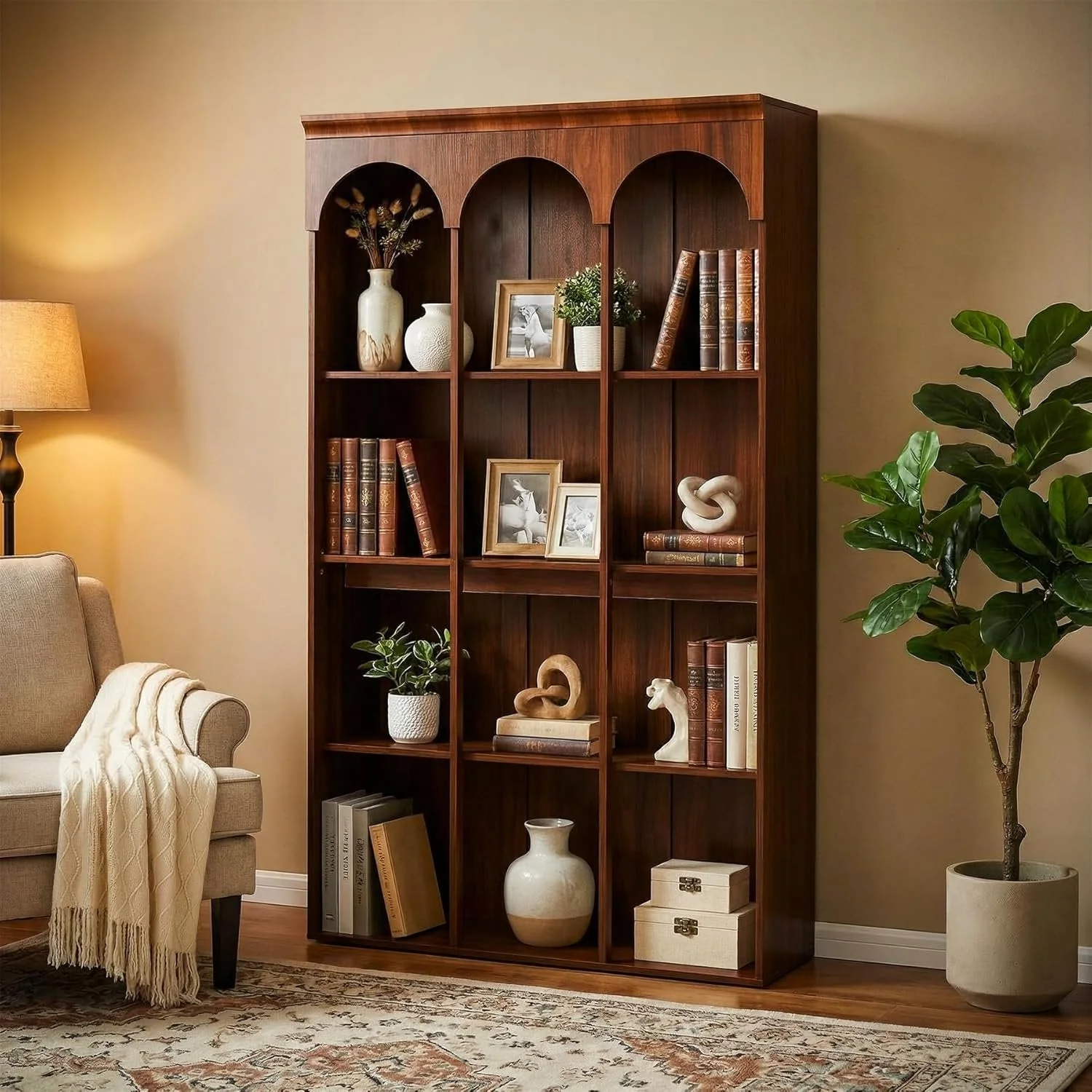 5-Tier Bookcase, 70.9" Tall Arched Bookshelf Open Shelving Unit - Image 3