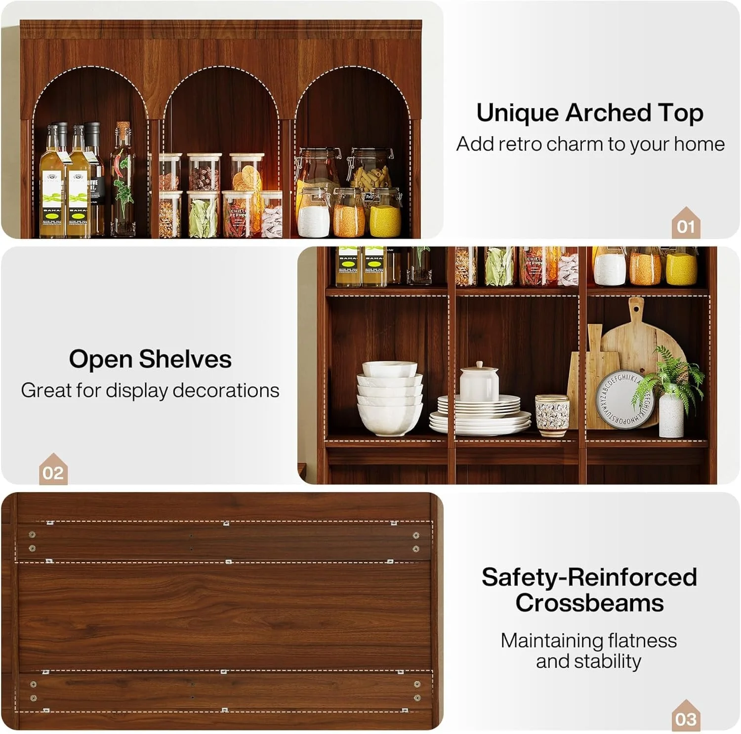 5-Tier Bookcase, 70.9" Tall Arched Bookshelf Open Shelving Unit - Image 7