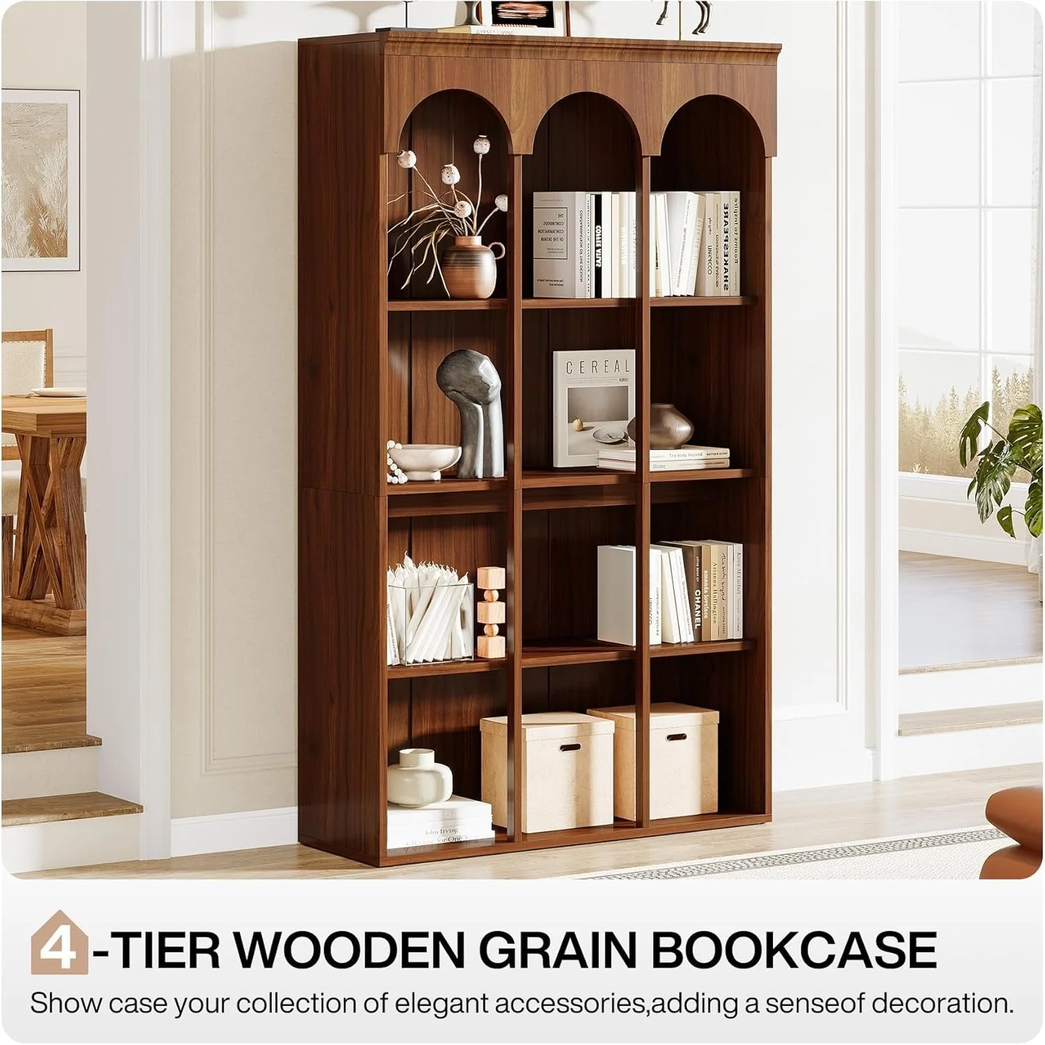 5-Tier Bookcase, 70.9" Tall Arched Bookshelf Open Shelving Unit - Image 8