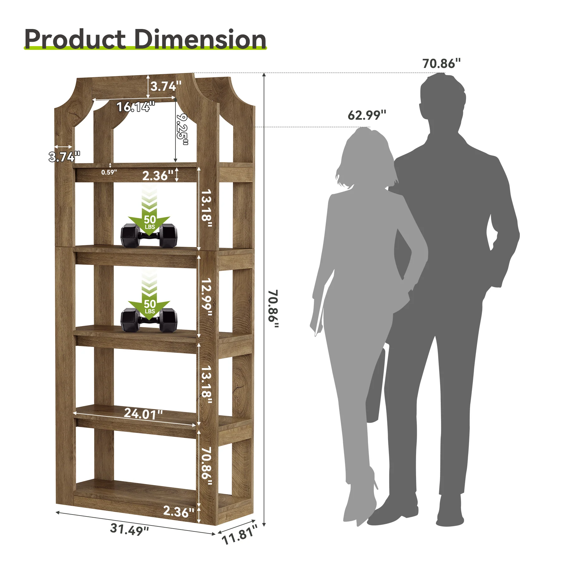 5-Tier Bookshelf, 70.9" Freestanding Bookcase with Open Storage Shelves - Image 2