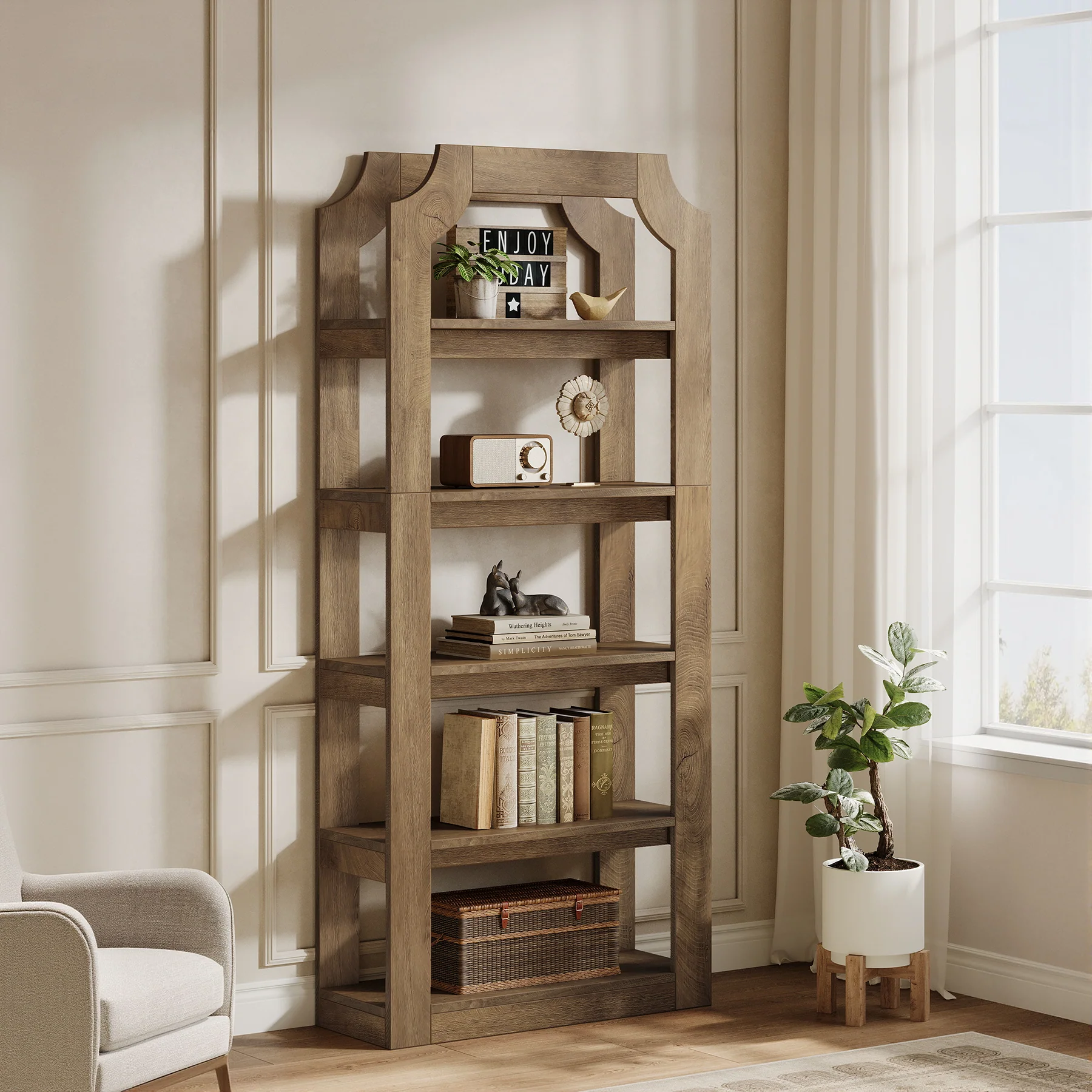 5-Tier Bookshelf, 70.9" Freestanding Bookcase with Open Storage Shelves - Image 3