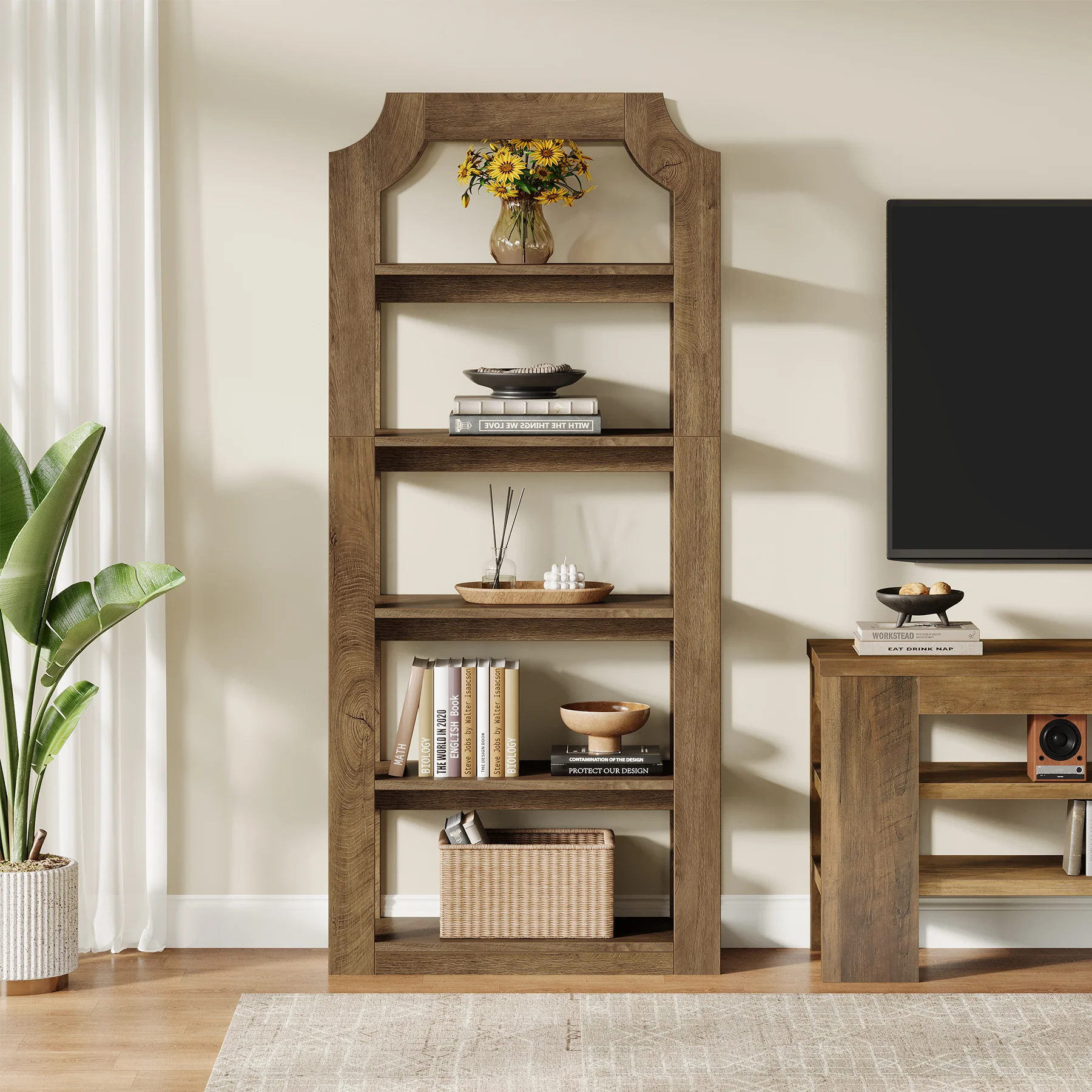 5-Tier Bookshelf, 70.9" Freestanding Bookcase with Open Storage Shelves - Image 6