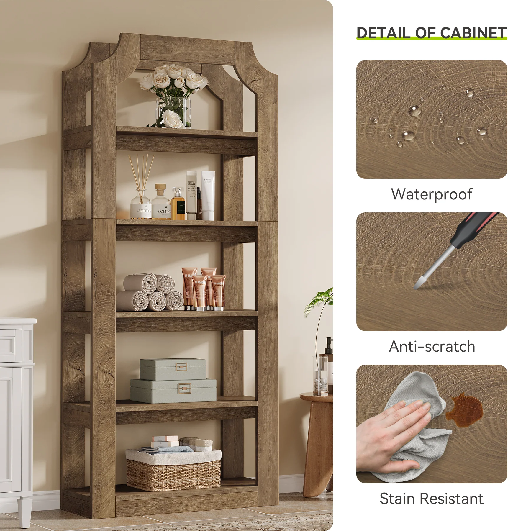 5-Tier Bookshelf, 70.9" Freestanding Bookcase with Open Storage Shelves - Image 7