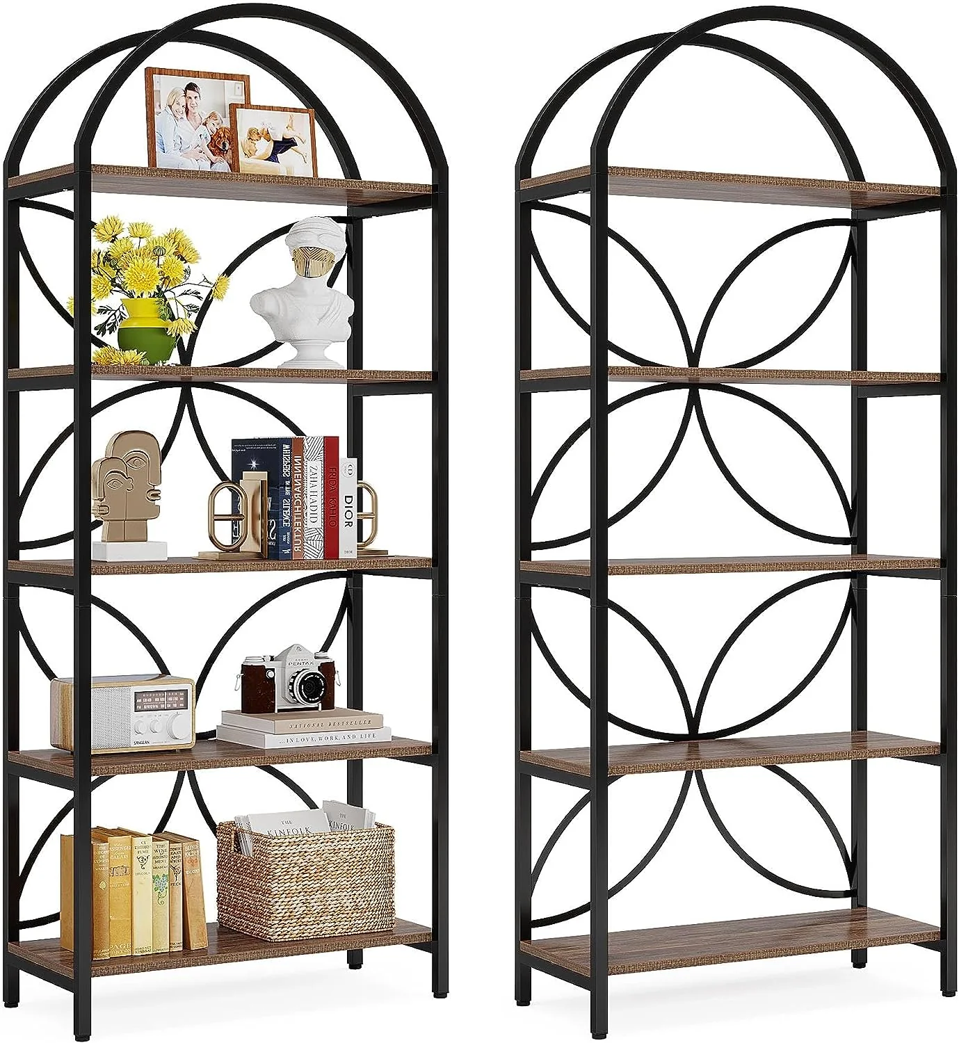 5-Tier Bookshelf, 75" Tall Arched Bookcase Display Rack - Image 7