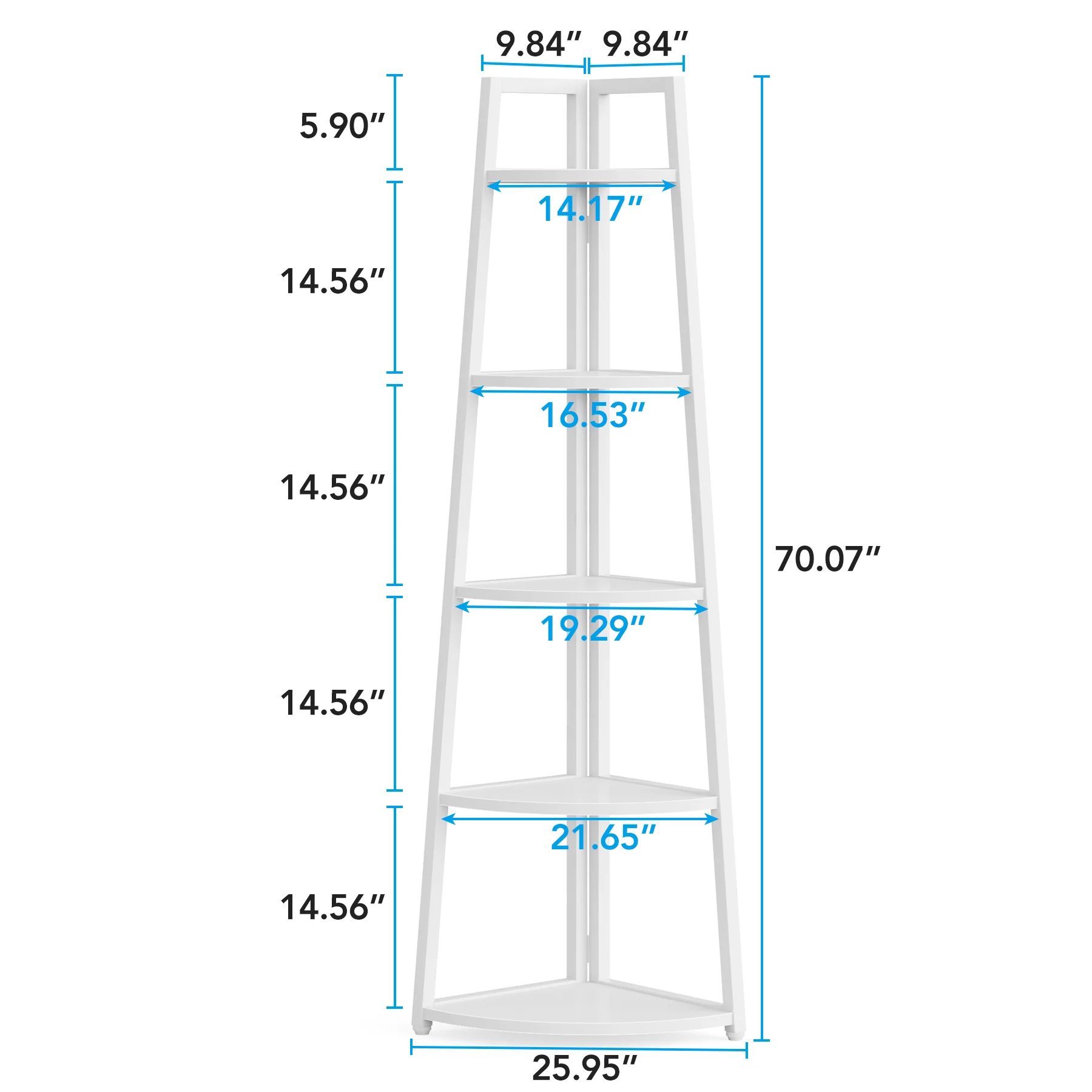 5-Tier Corner Bookshelf, 70" Tall Corner Shelves Plant Stand for Living Room - Image 2