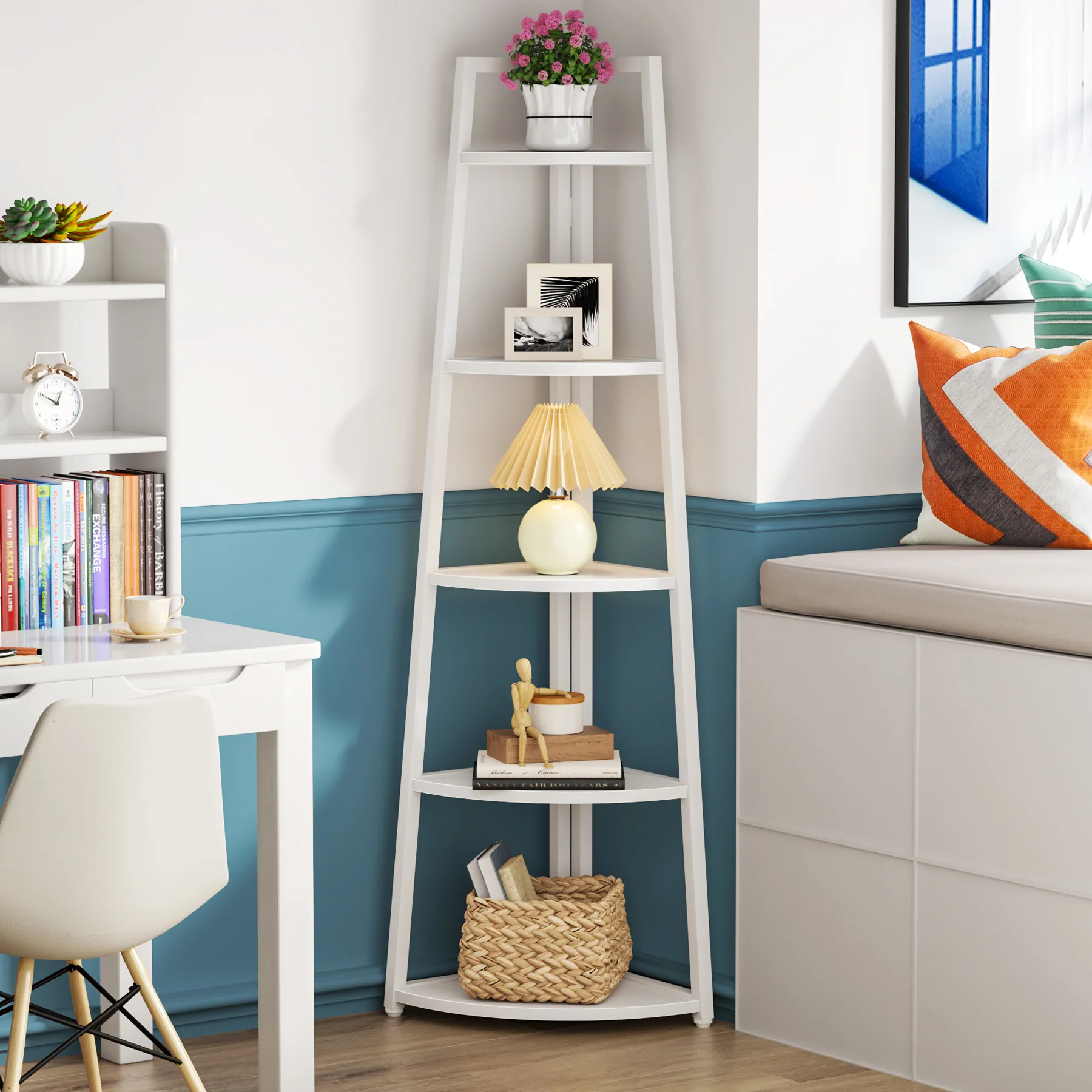 5-Tier Corner Bookshelf, 70" Tall Corner Shelves Plant Stand for Living Room - Image 5