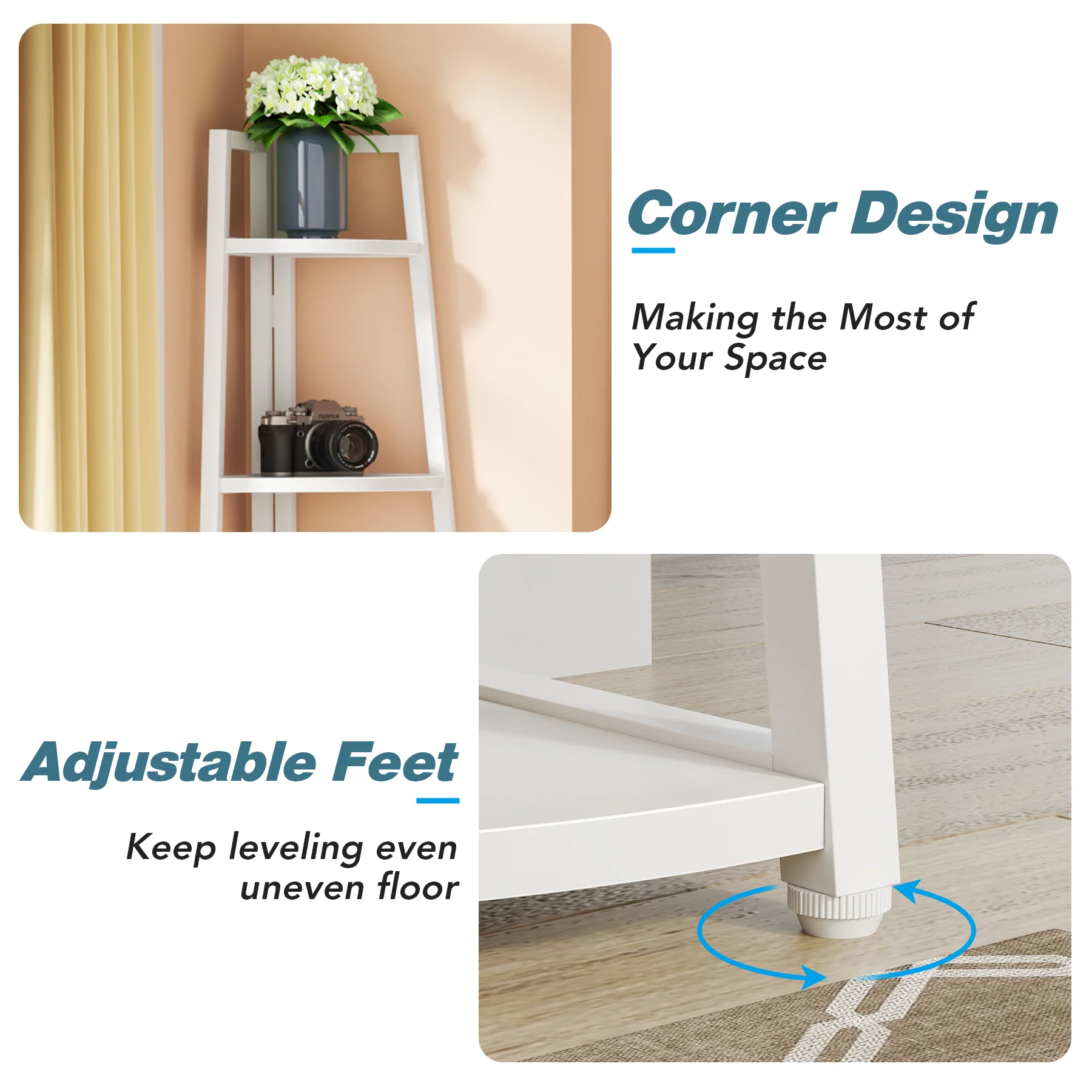 5-Tier Corner Bookshelf, 70" Tall Corner Shelves Plant Stand for Living Room - Image 7