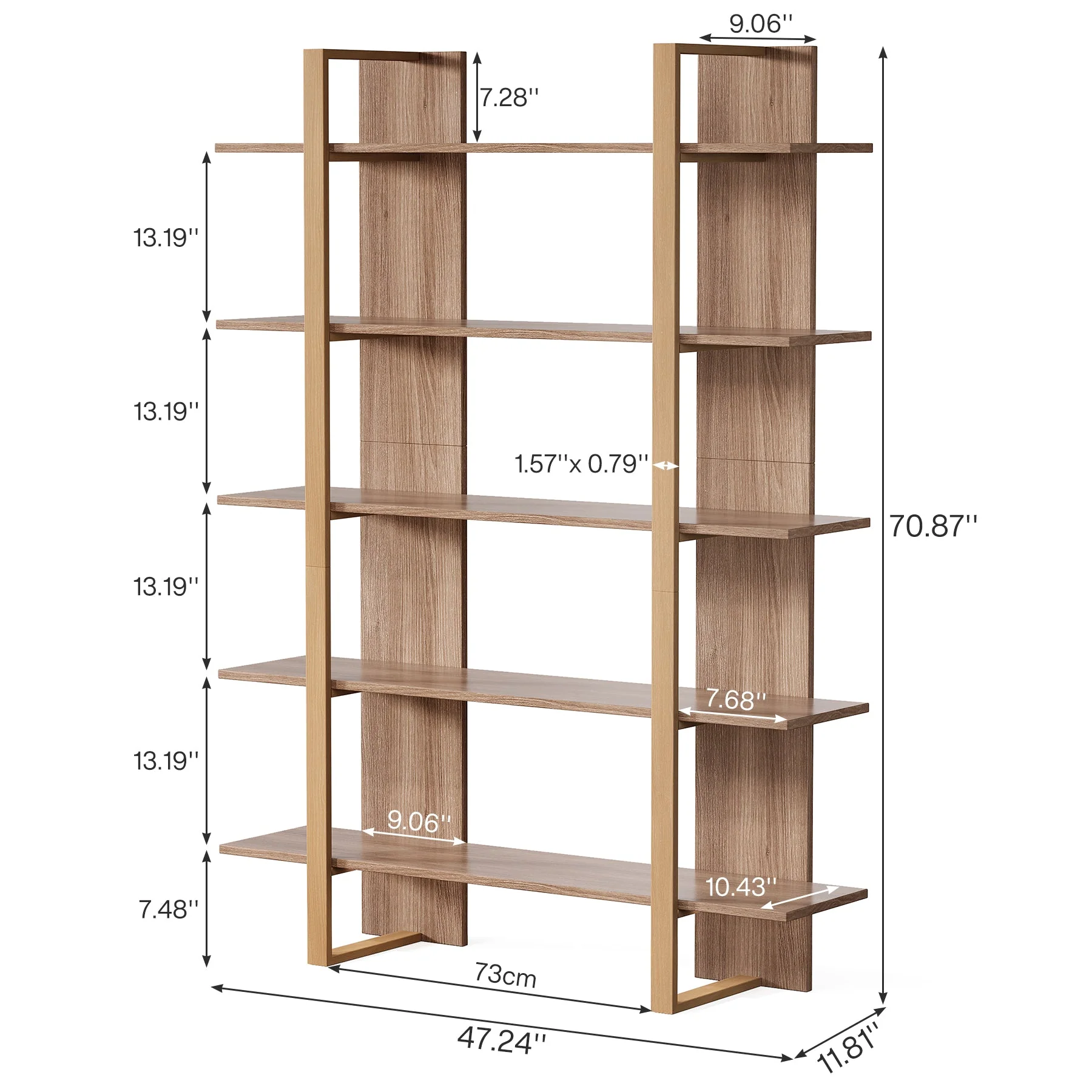 70.8" Bookshelf, 5-Tier Etagere Bookcase Display Shelf - Image 2