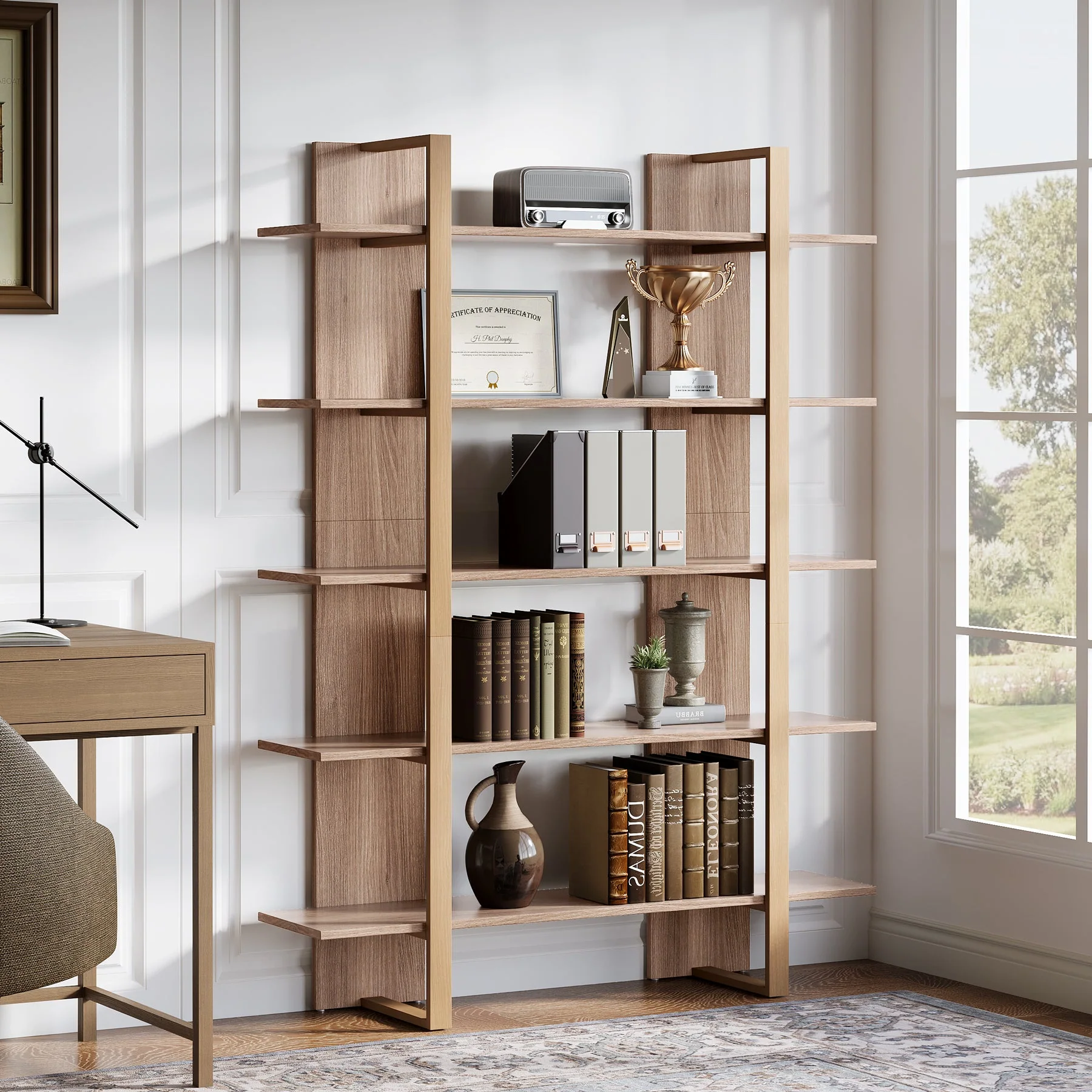 70.8" Bookshelf, 5-Tier Etagere Bookcase Display Shelf - Image 4