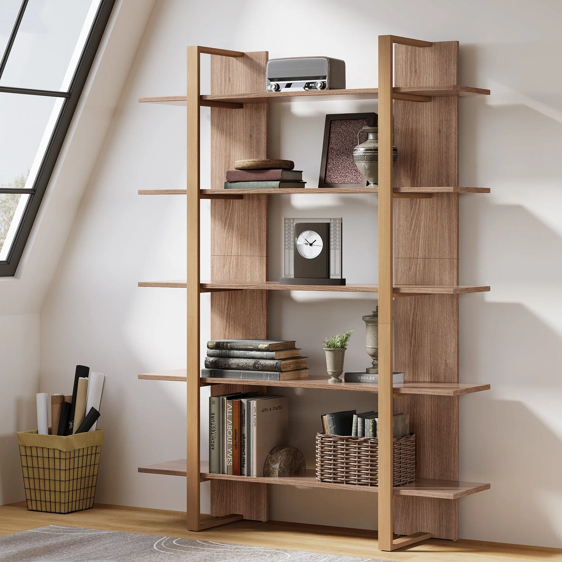 70.8" Bookshelf, 5-Tier Etagere Bookcase Display Shelf - Image 5