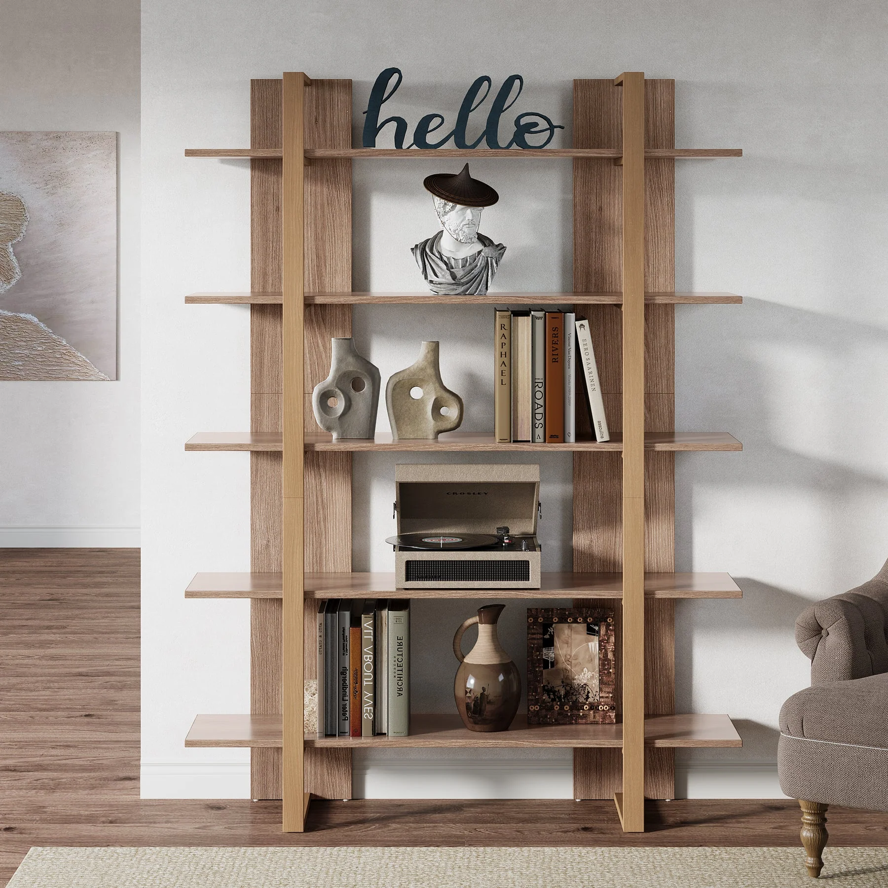 70.8" Bookshelf, 5-Tier Etagere Bookcase Display Shelf - Image 7