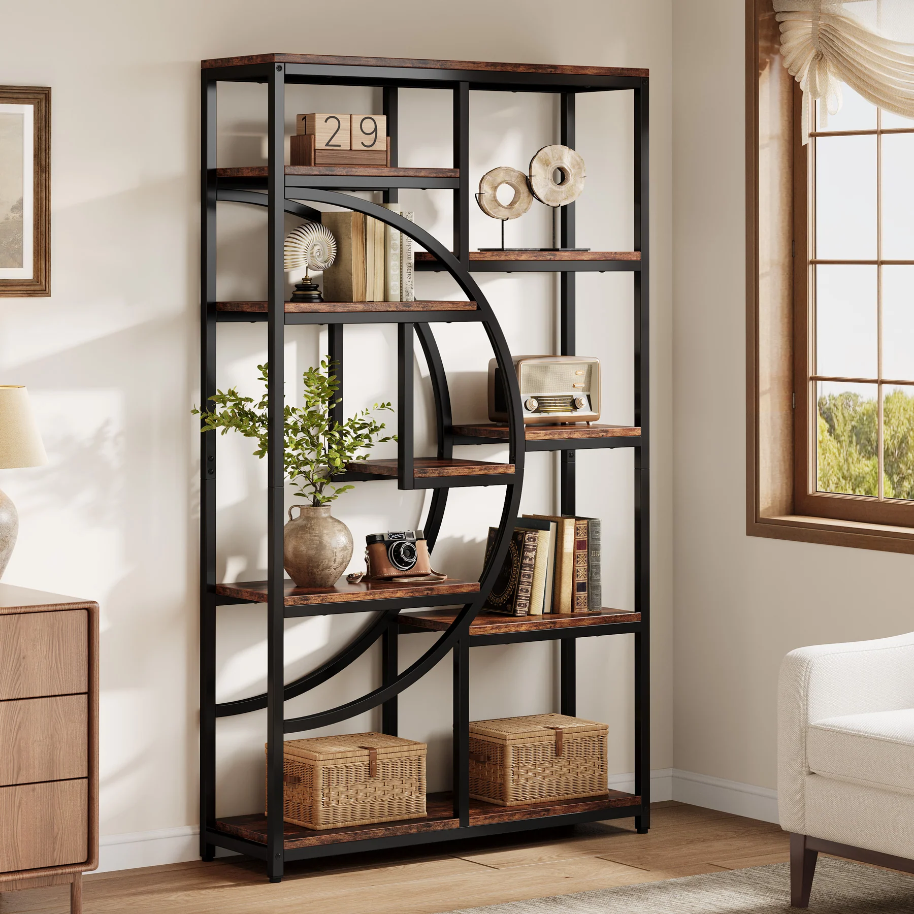 5-Tier Etagere Bookshelf, 68.9" Bookcase with 9 Open Shelves - Image 3