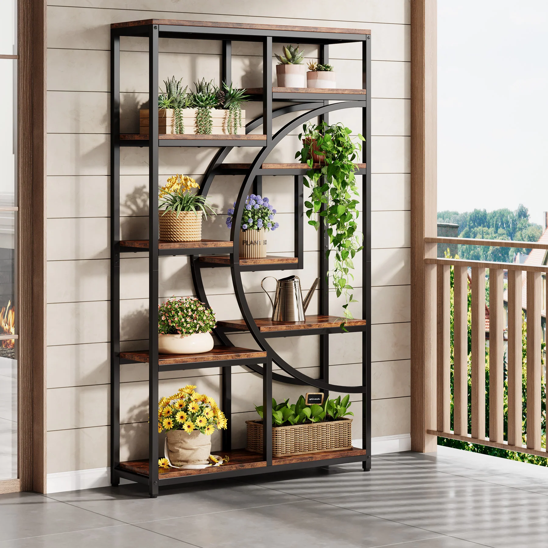 5-Tier Etagere Bookshelf, 68.9" Bookcase with 9 Open Shelves - Image 4
