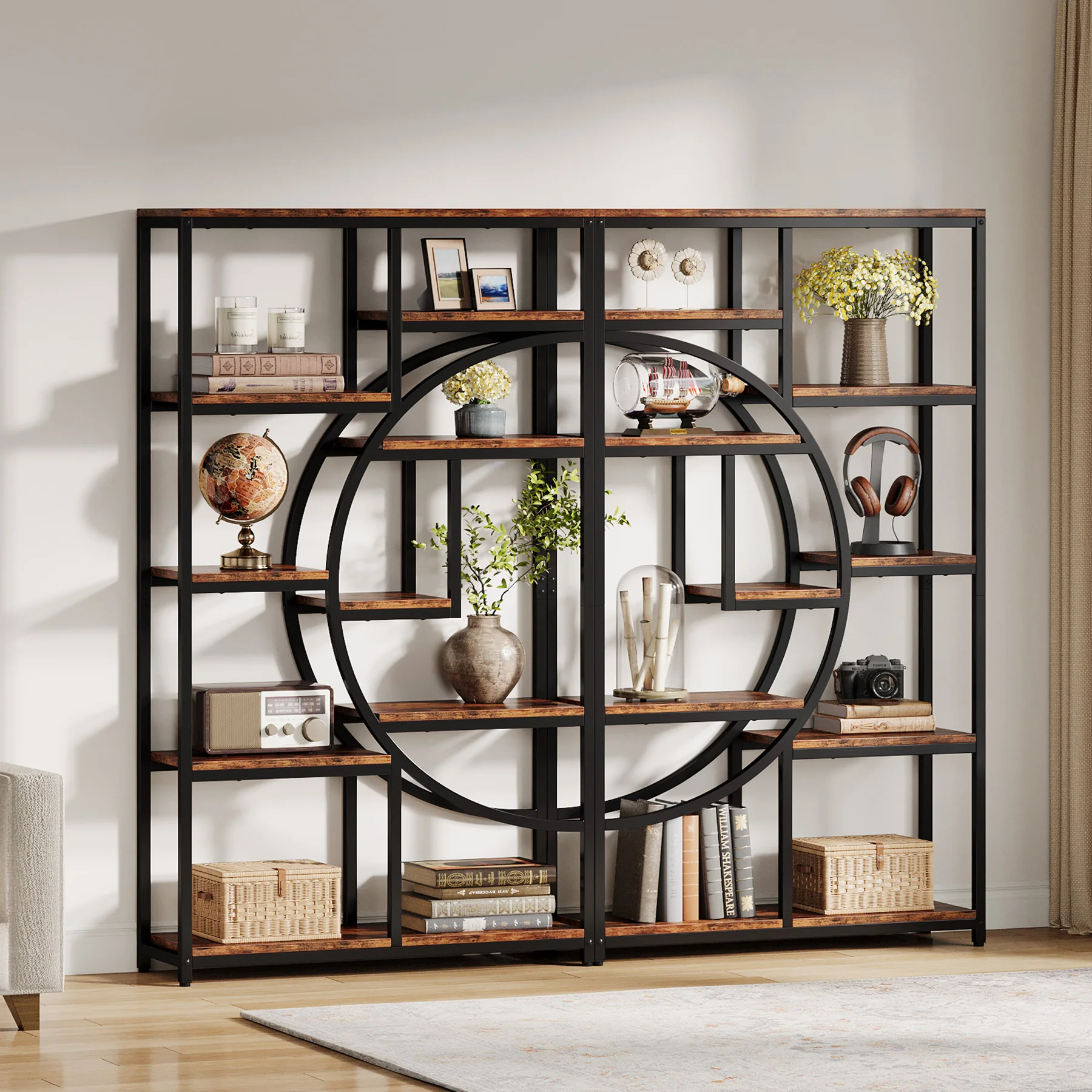 5-Tier Etagere Bookshelf, 68.9" Bookcase with 9 Open Shelves - Image 5