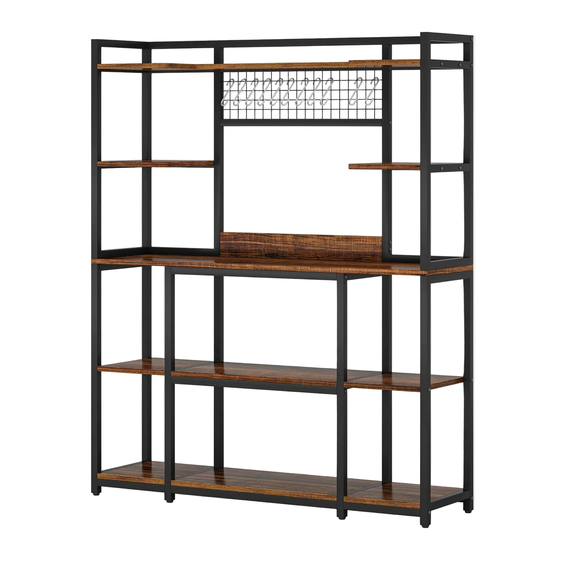 5-Tier Kitchen Baker's Rack, 55" Wide Kitchen Storage Shelf with 11 Hooks - Image 8
