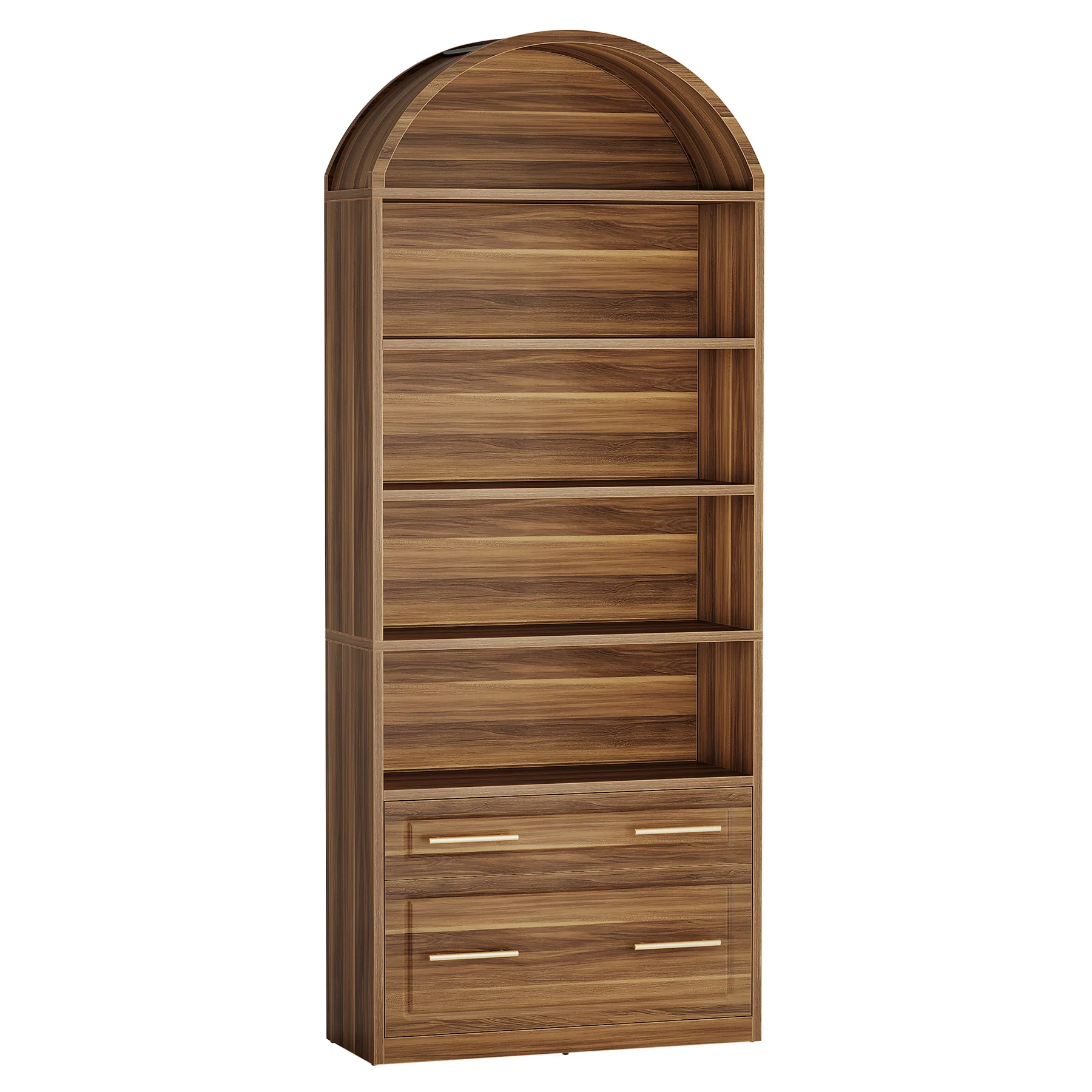 76.8" Arched Bookcase, 5-Tier Modern Bookshelf Display Shelf with File Cabinet Drawer - Image 11