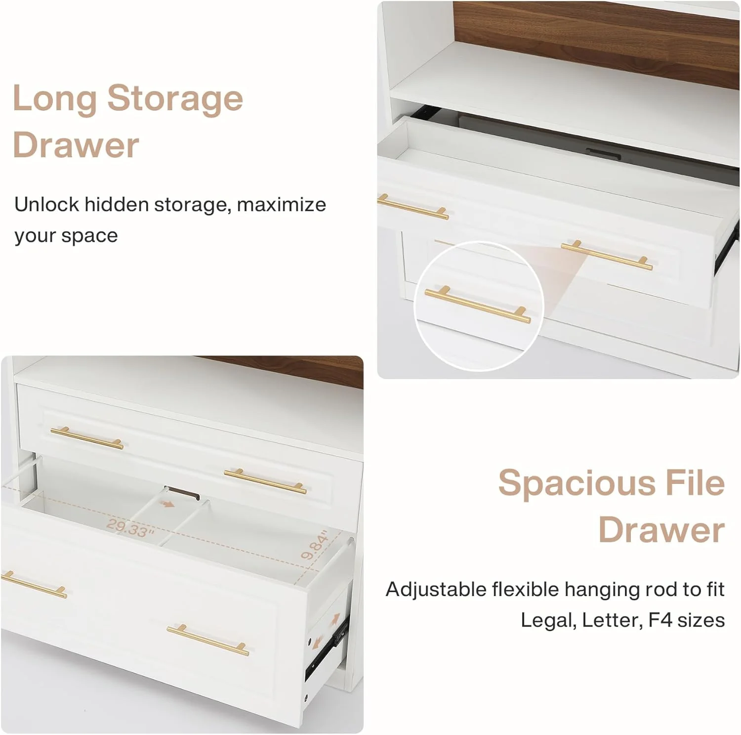 76.8" Arched Bookcase, 5-Tier Modern Bookshelf Display Shelf with File Cabinet Drawer - Image 7