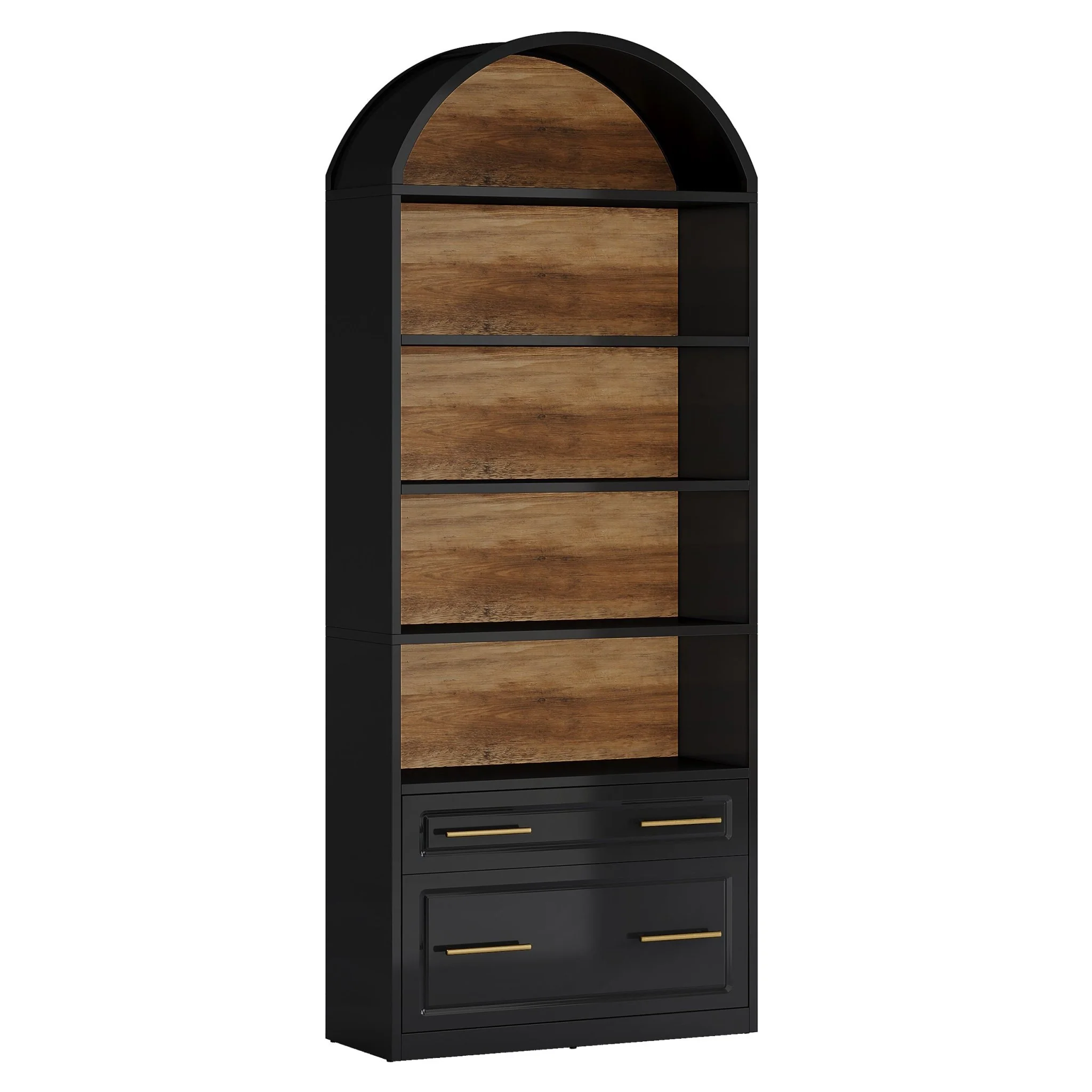 76.8" Arched Bookcase, 5-Tier Modern Bookshelf Display Shelf with File Cabinet Drawer - Image 9