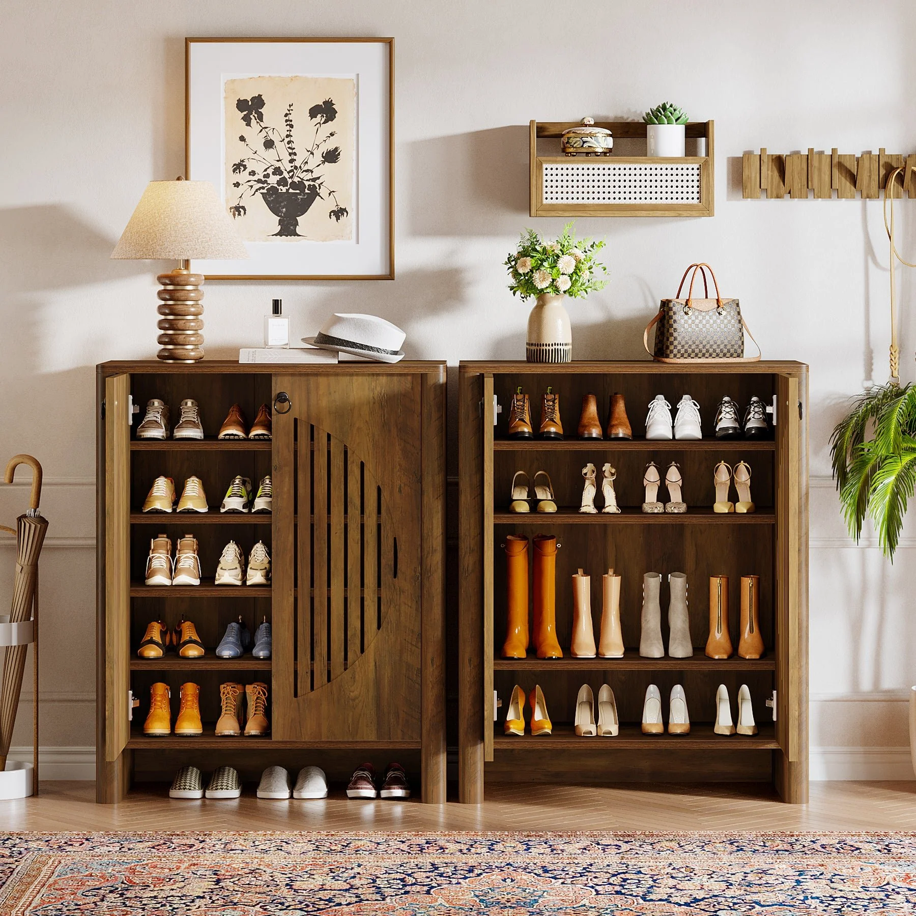 5-Tier Shoe Cabinet with Doors, Shoe Storage Organizer with Removable Shelf - Image 6
