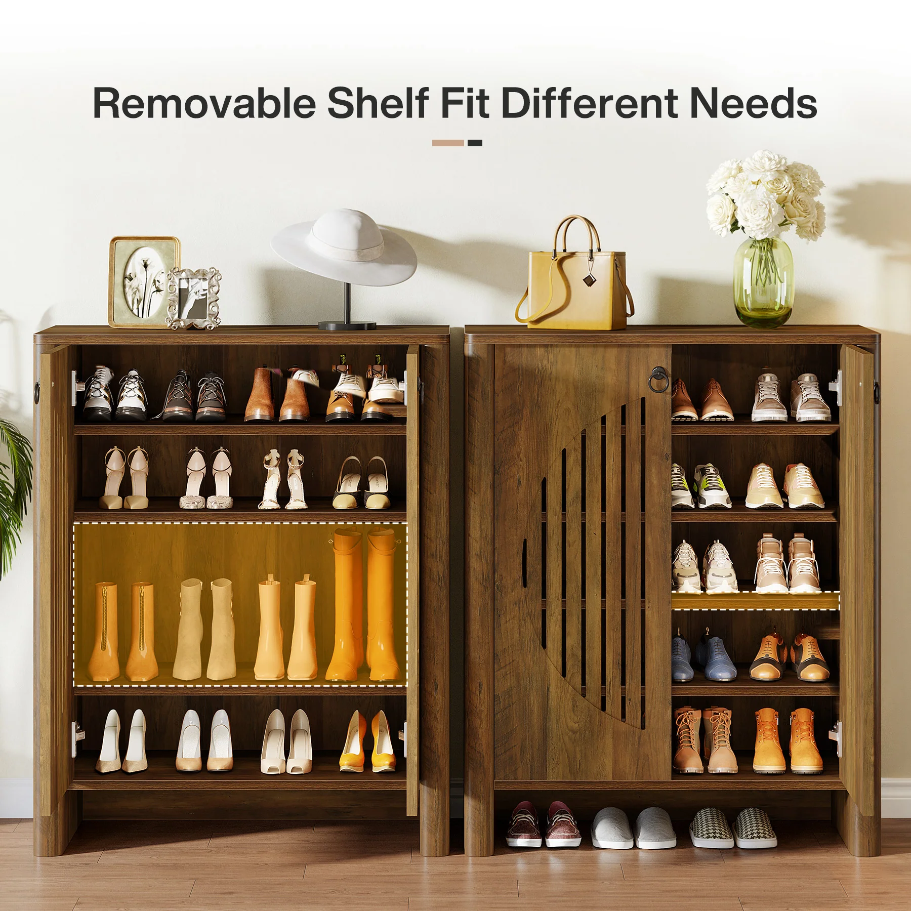 5-Tier Shoe Cabinet with Doors, Shoe Storage Organizer with Removable Shelf - Image 7