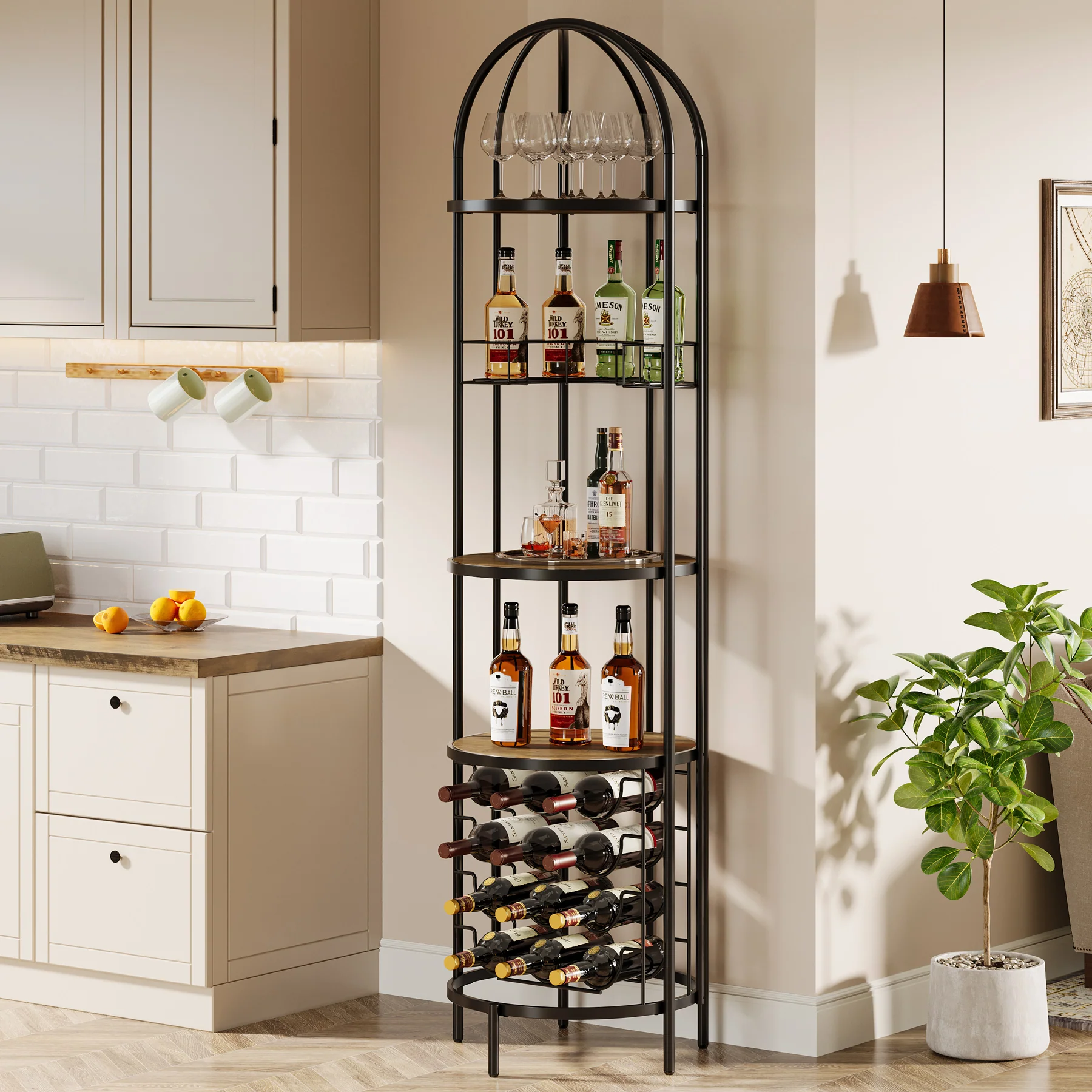5-Tier Wine Rack, Industrial Bar Wine Cabinet with Bottle Holder - Image 3