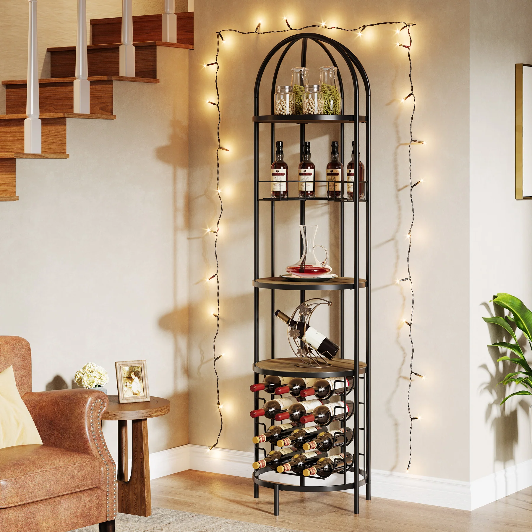 5-Tier Wine Rack, Industrial Bar Wine Cabinet with Bottle Holder - Image 4