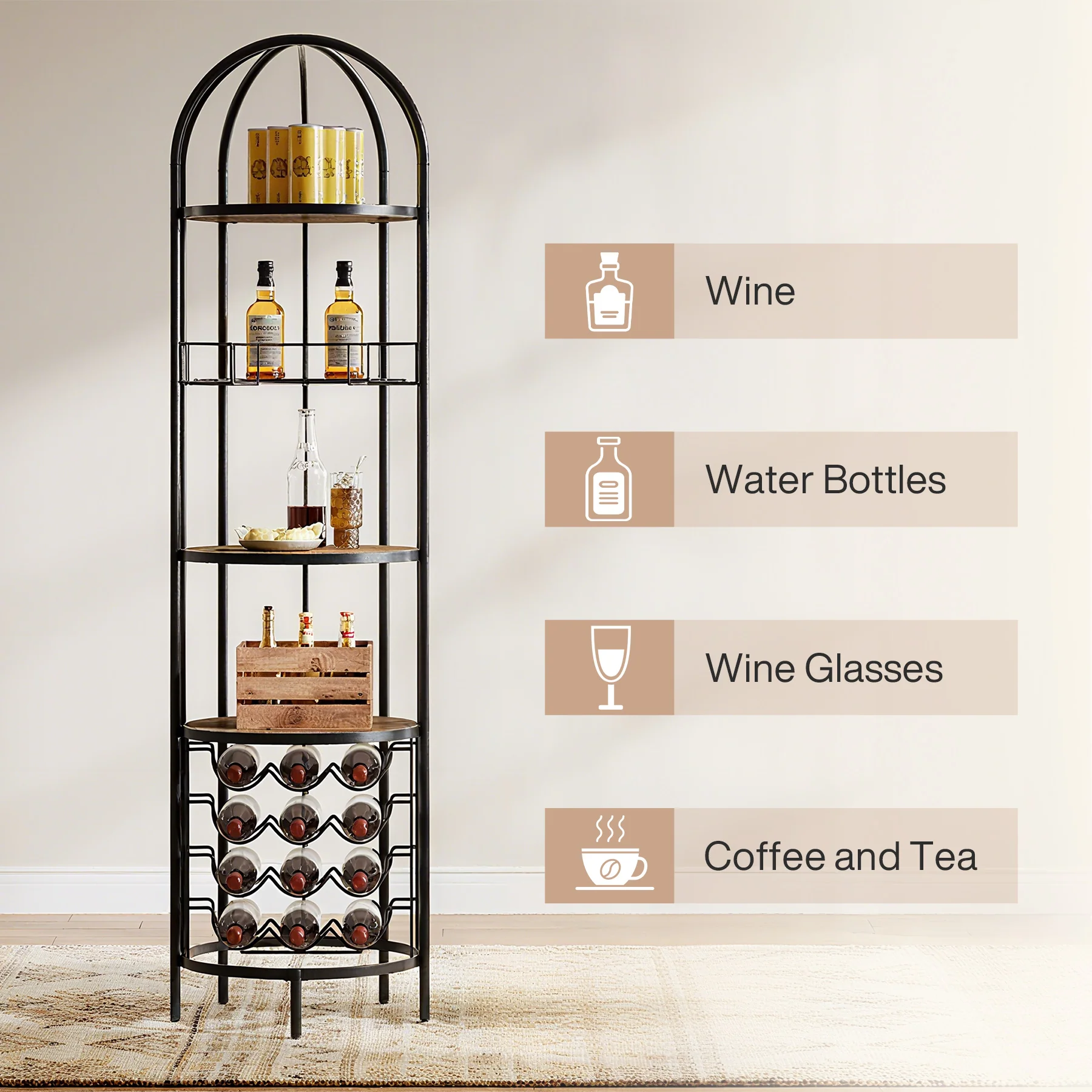 5-Tier Wine Rack, Industrial Bar Wine Cabinet with Bottle Holder - Image 8