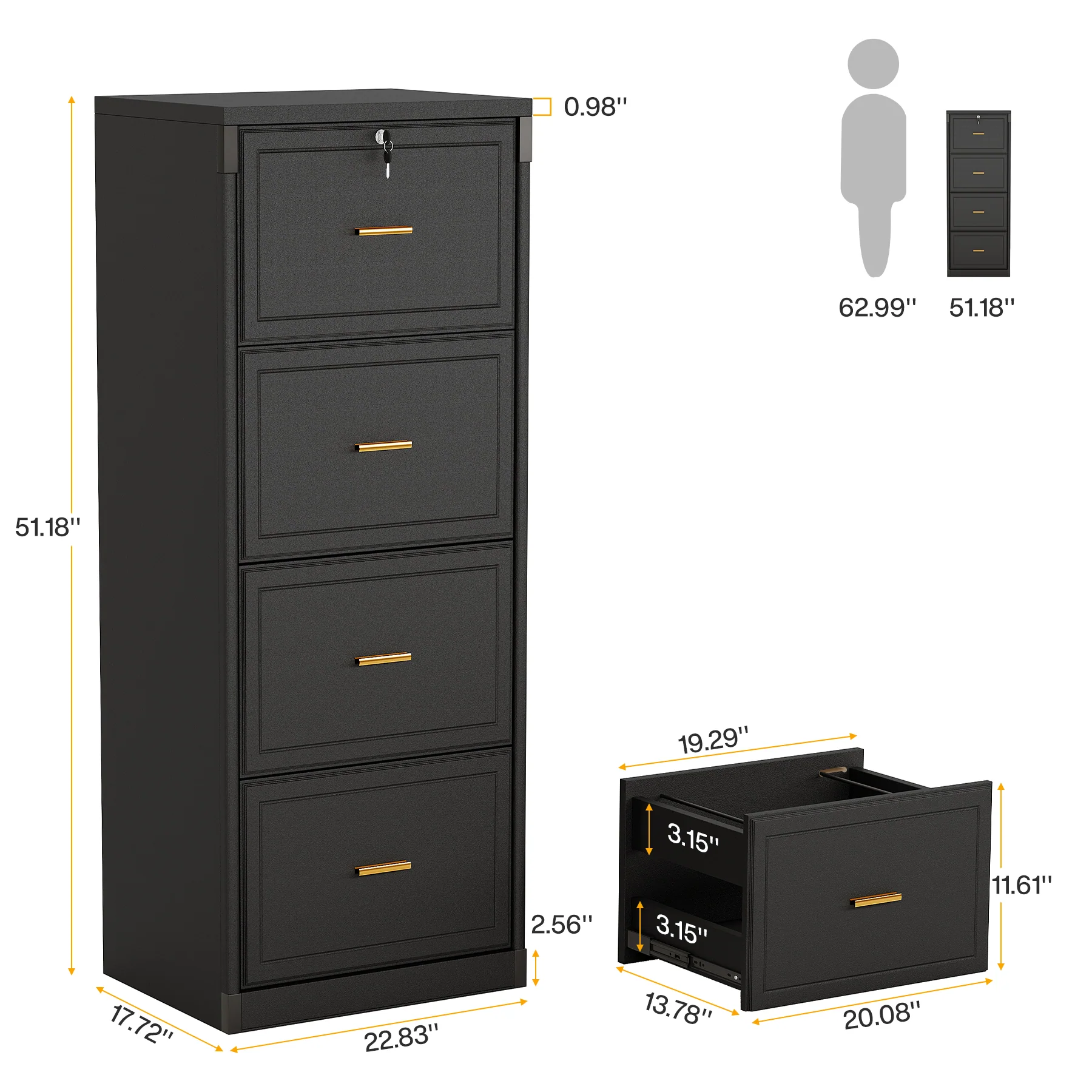 51" File Cabinet, Vertical Filing Cabinet with 4 Storage Drawers - Image 2