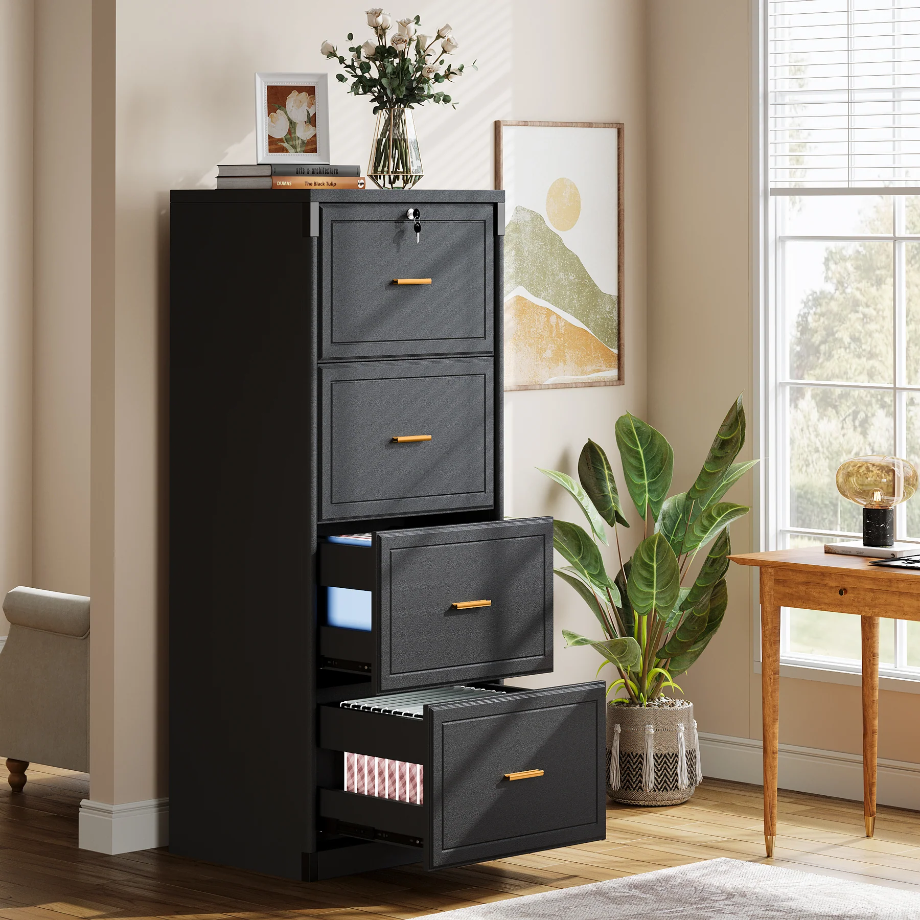 51" File Cabinet, Vertical Filing Cabinet with 4 Storage Drawers - Image 3