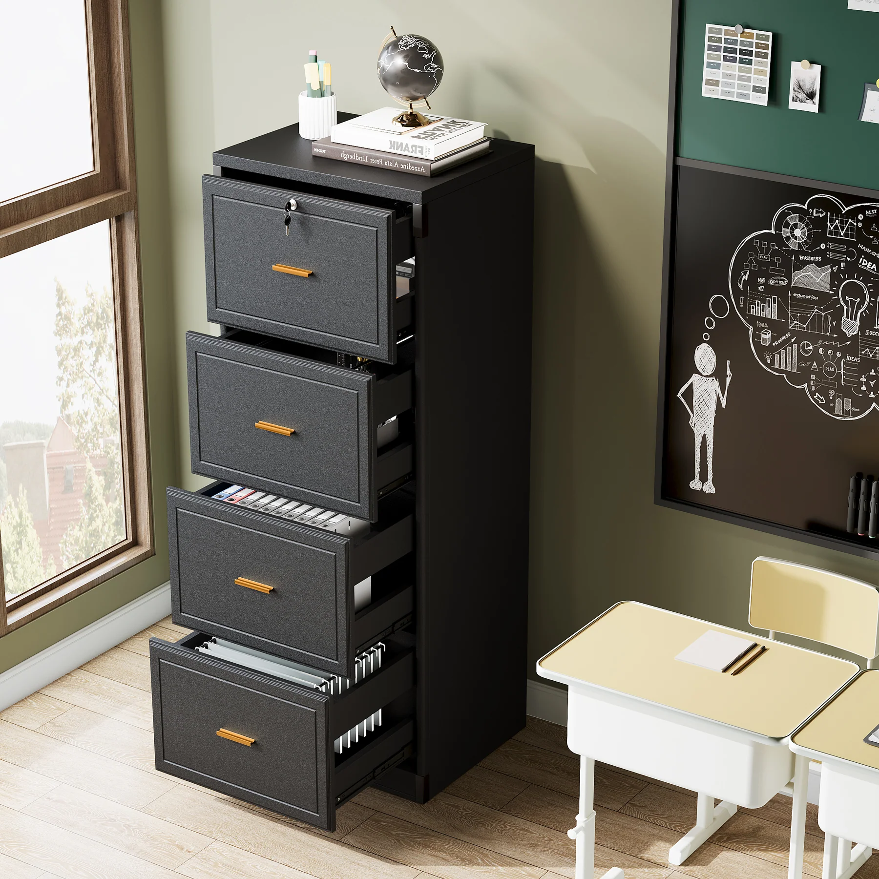 51" File Cabinet, Vertical Filing Cabinet with 4 Storage Drawers - Image 7