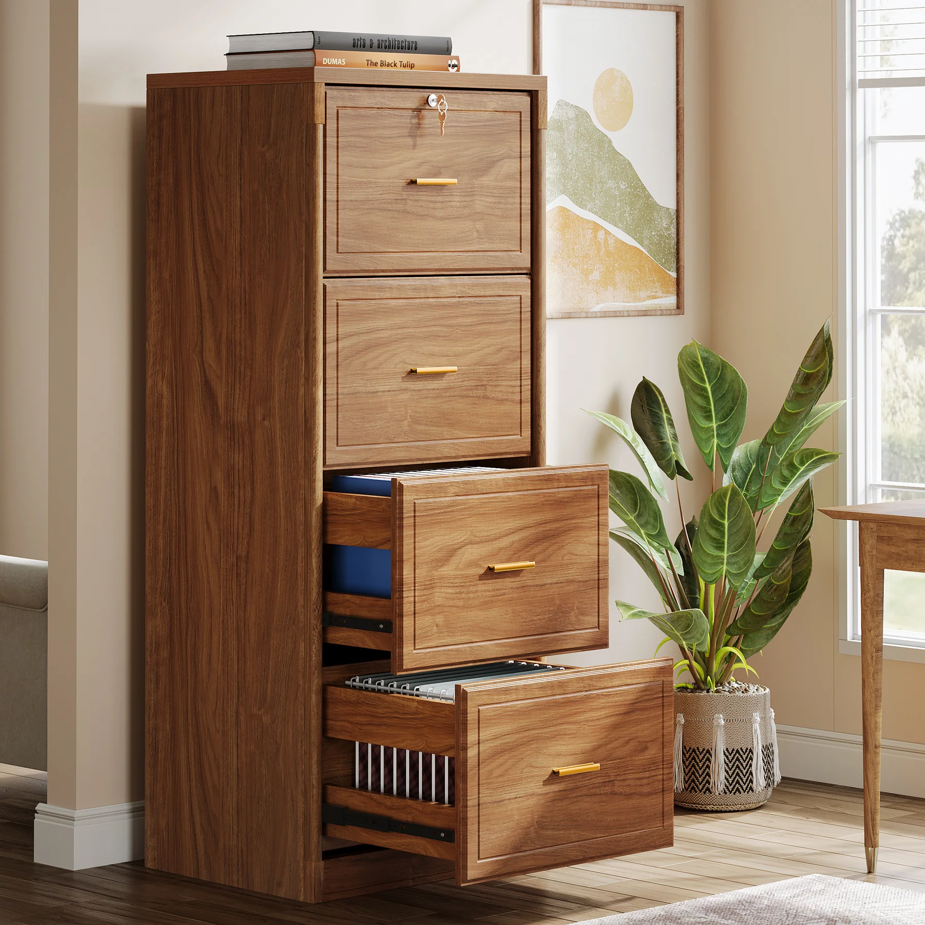 51" File Cabinet, Vertical Filing Cabinet with 4 Storage Drawers - Image 8