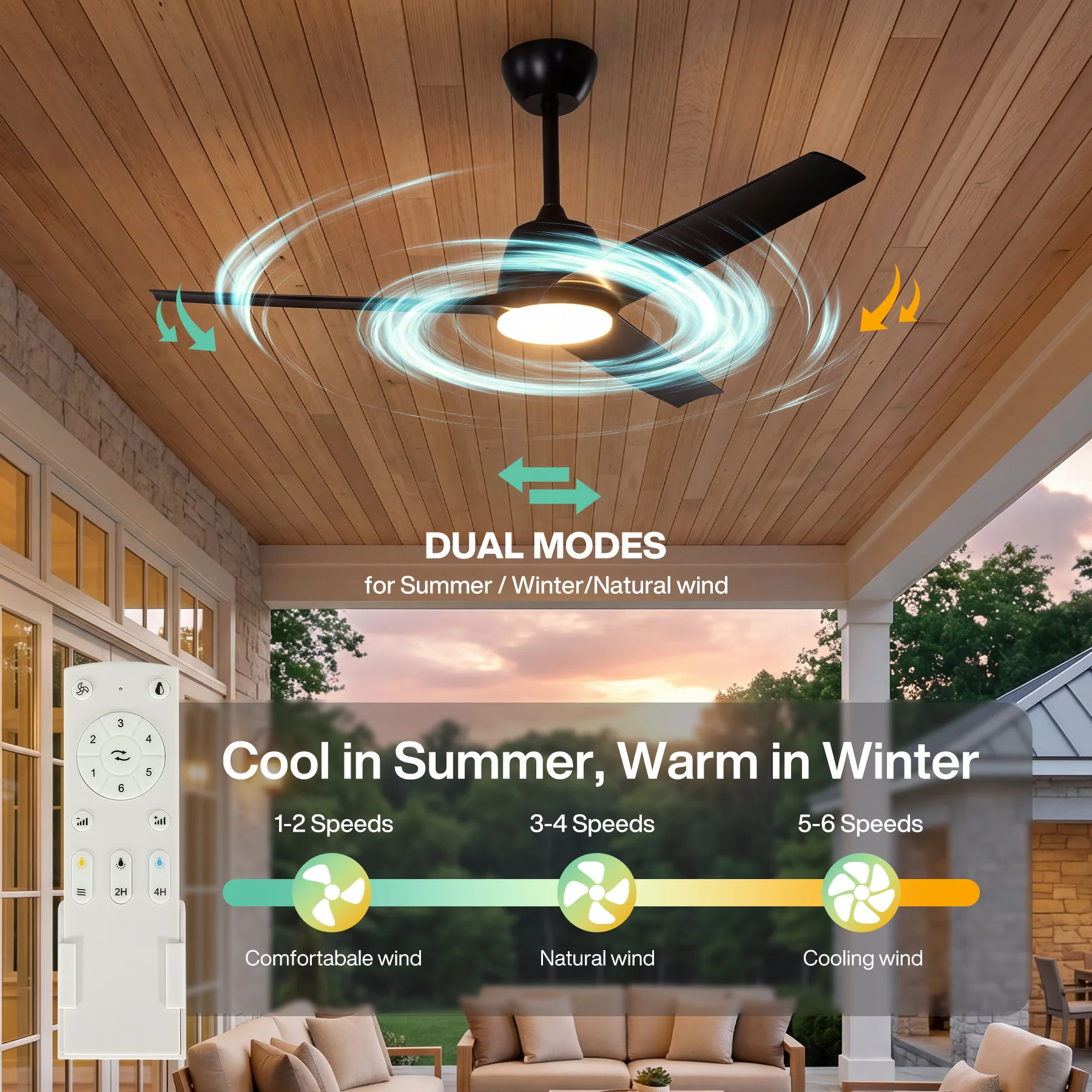 52" Outdoor Ceiling Fans with Lights and Remote, IP66 Waterproof Ceiling Fan With 2 Downrods - Image 10
