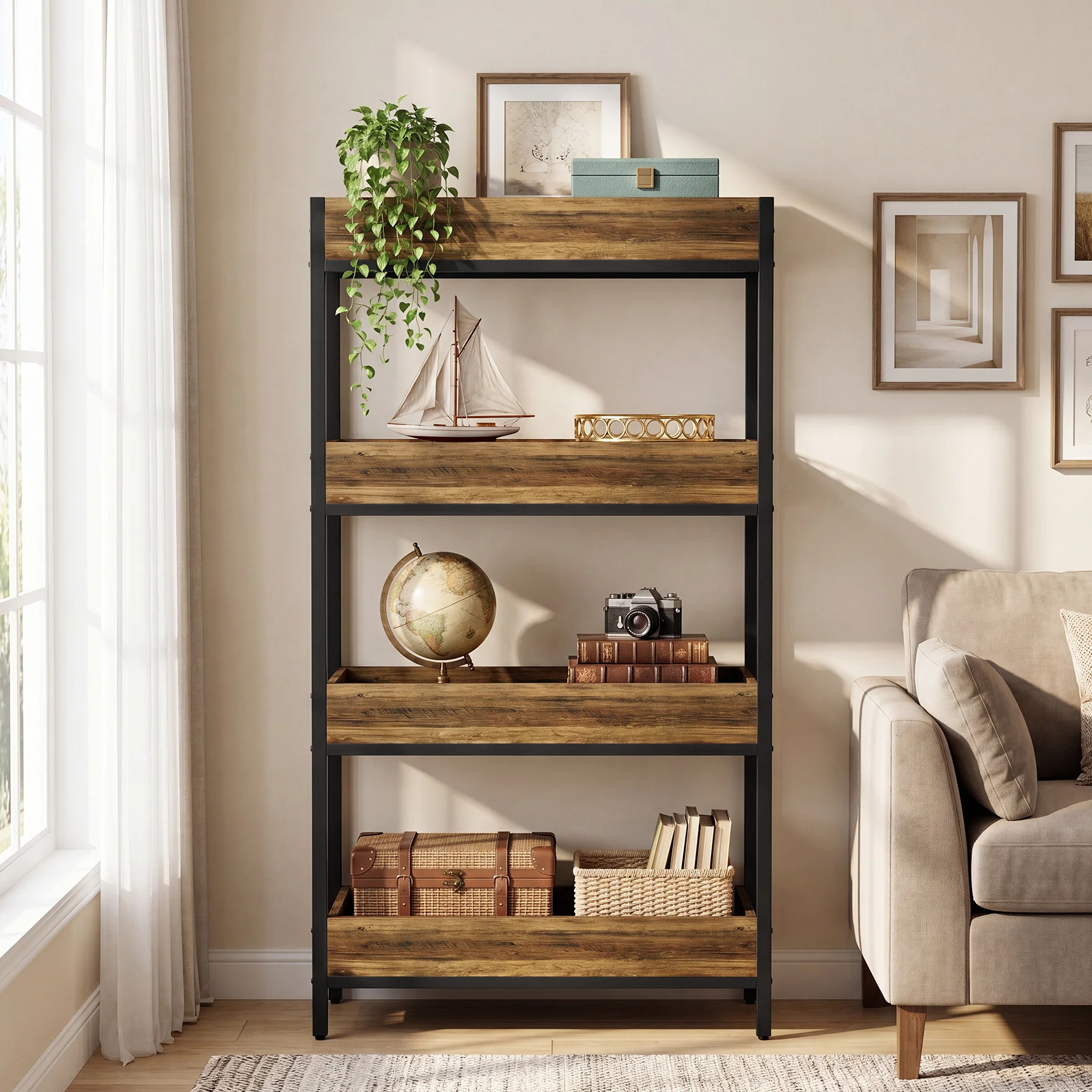 Tribesigns 55.1-Inch 4-Tier Bookshelf with Metal Frame, Free-Standing Bookcase for Living Room and Office